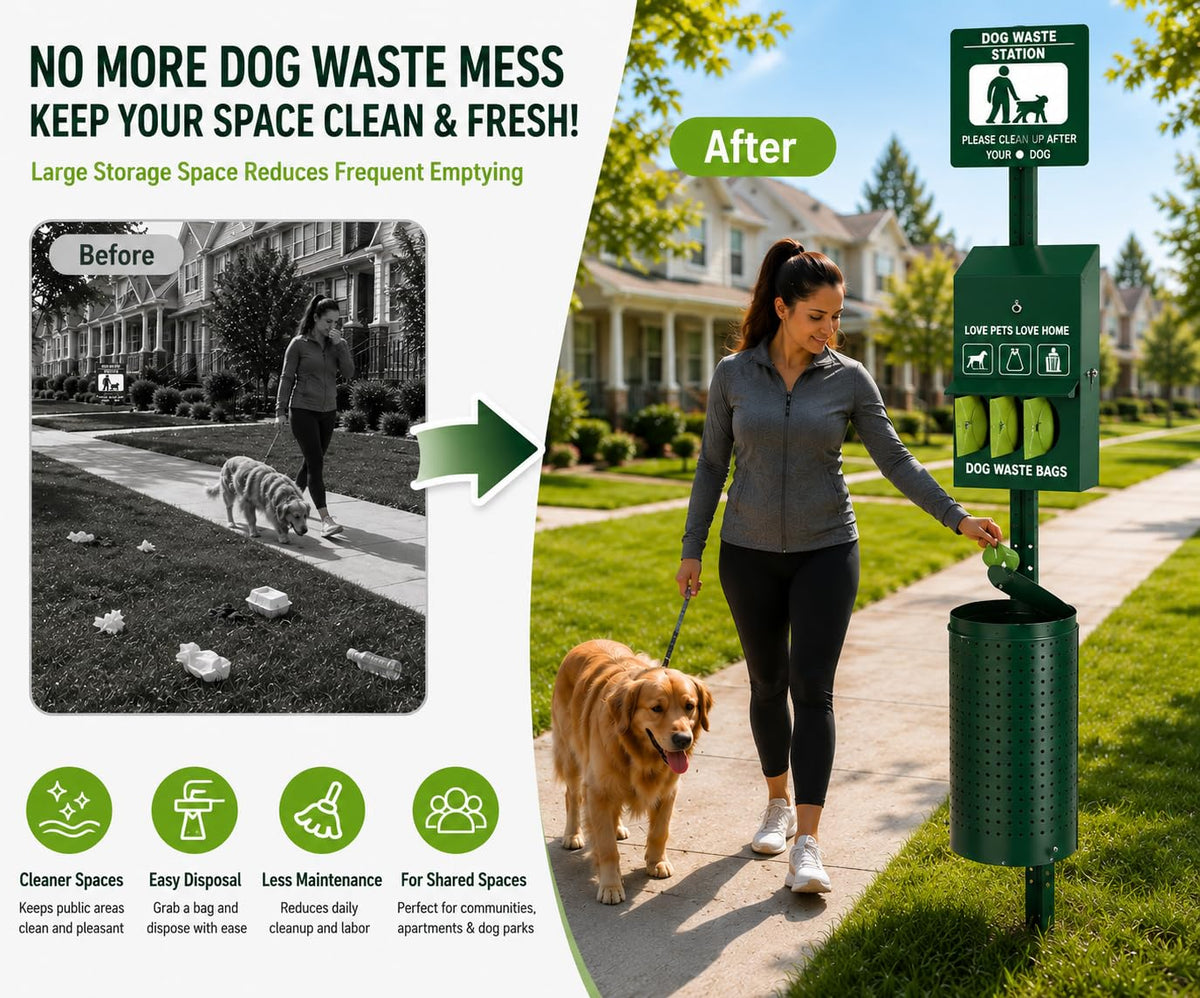 Dog Waste Station, 11.5 Gallon Pet Waste Station with Lockable Bag Dispenser – Heavy Duty Outdoor Dog Poop Station with Poop Bags & Can Liners for Parks, Apartments, Communities & Backyards