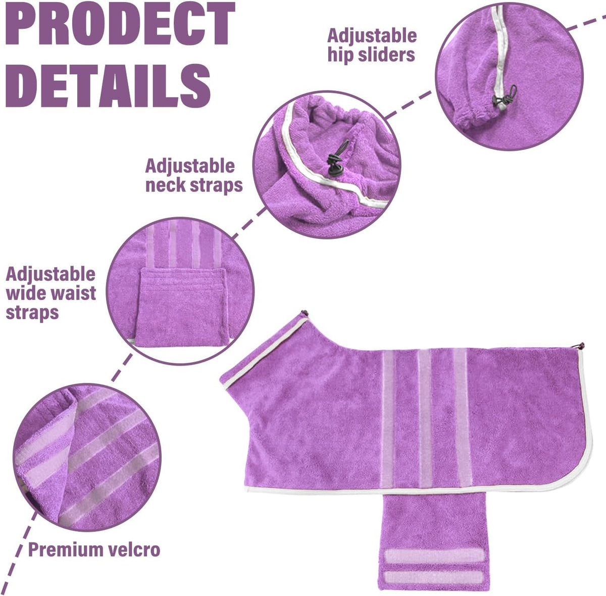 Dog Bathrobe Towel Dog Drying Coat Microfiber Absorbent Fast Drying Robes