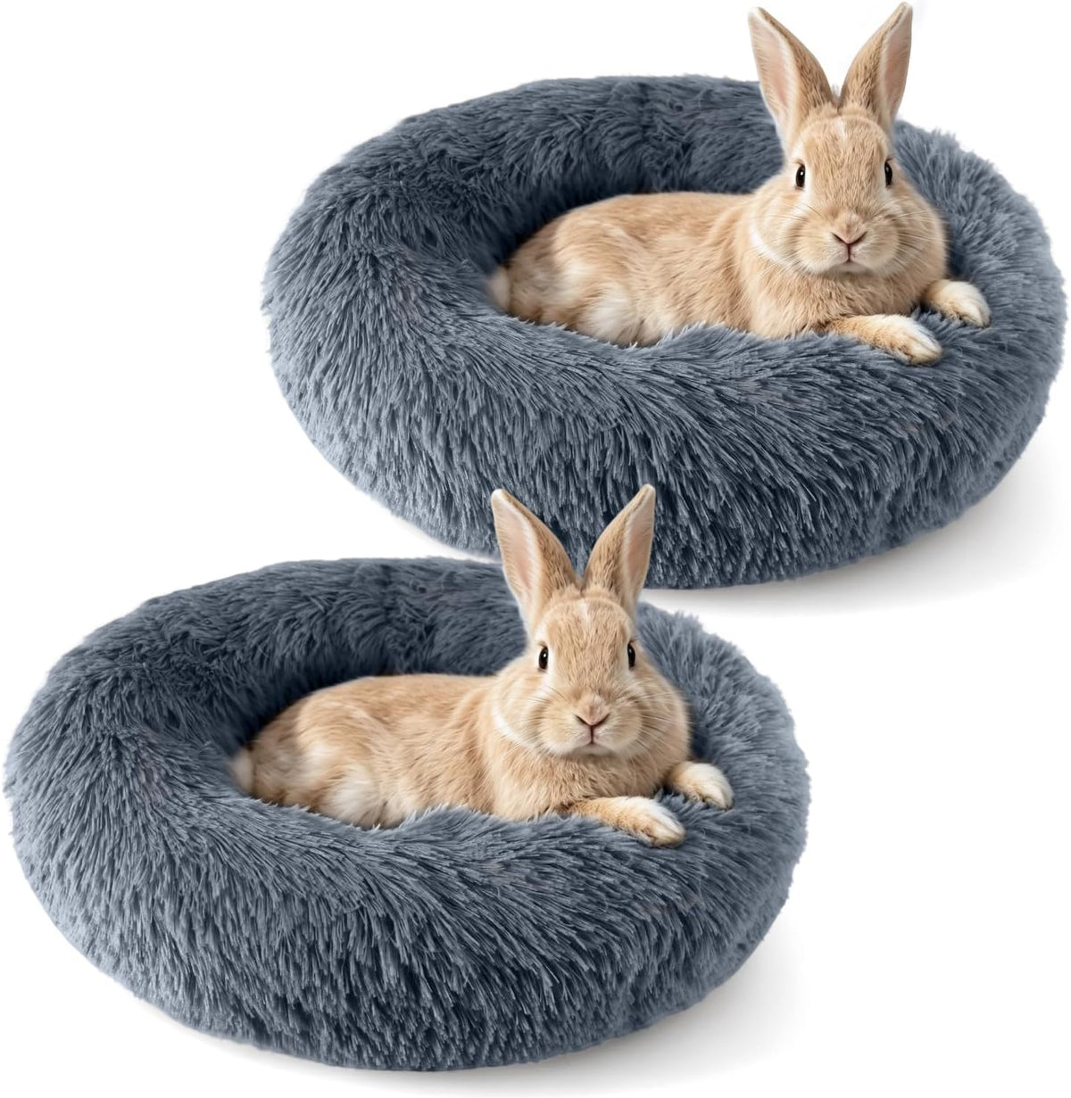 2 Pack Rabbit Bed, Fluffy Donut Shaped Bunny Hideout Comfort Sleeping Mat
