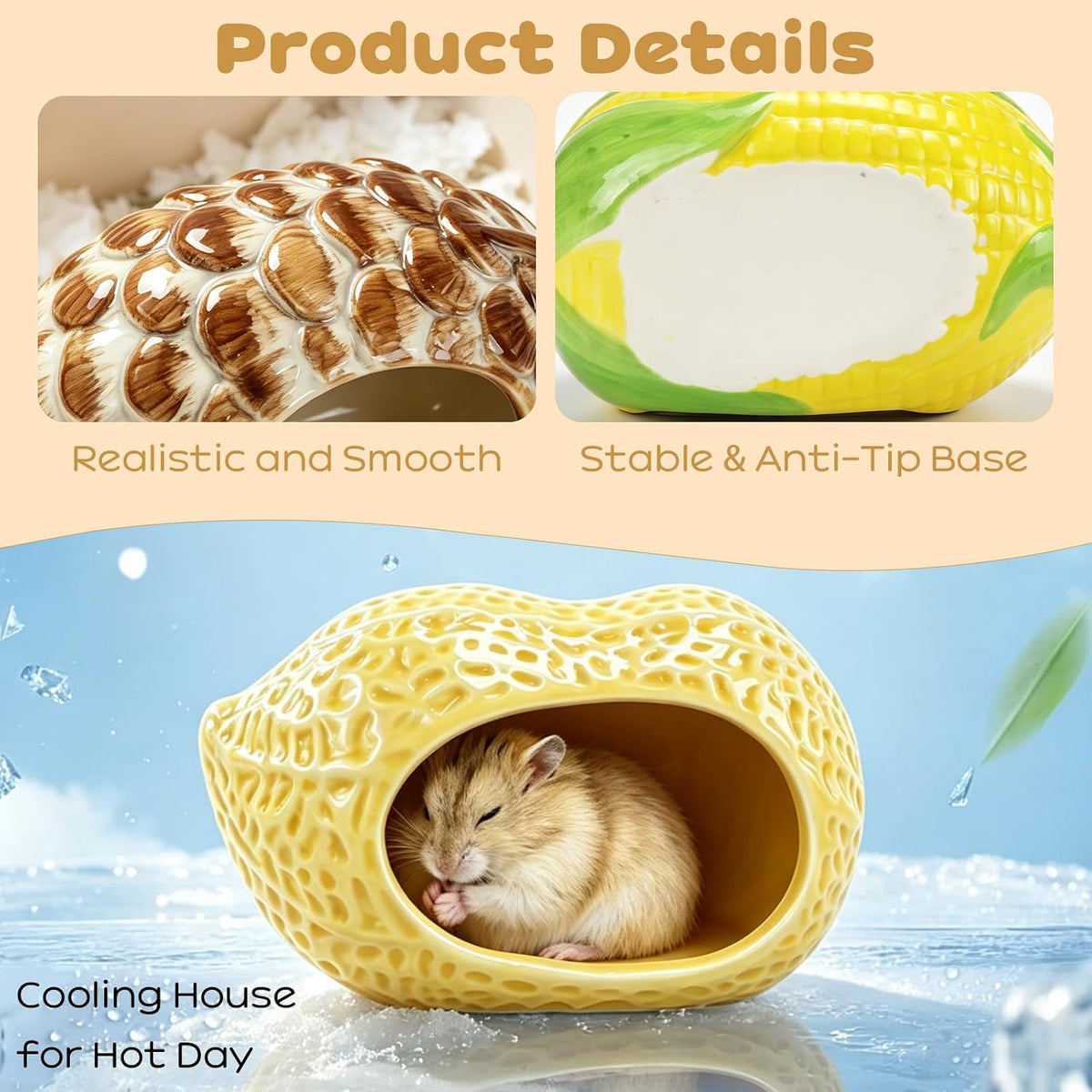 WishLotus Ceramic Hamster Hideout, Pinecone Hamster House for Summer Cooling