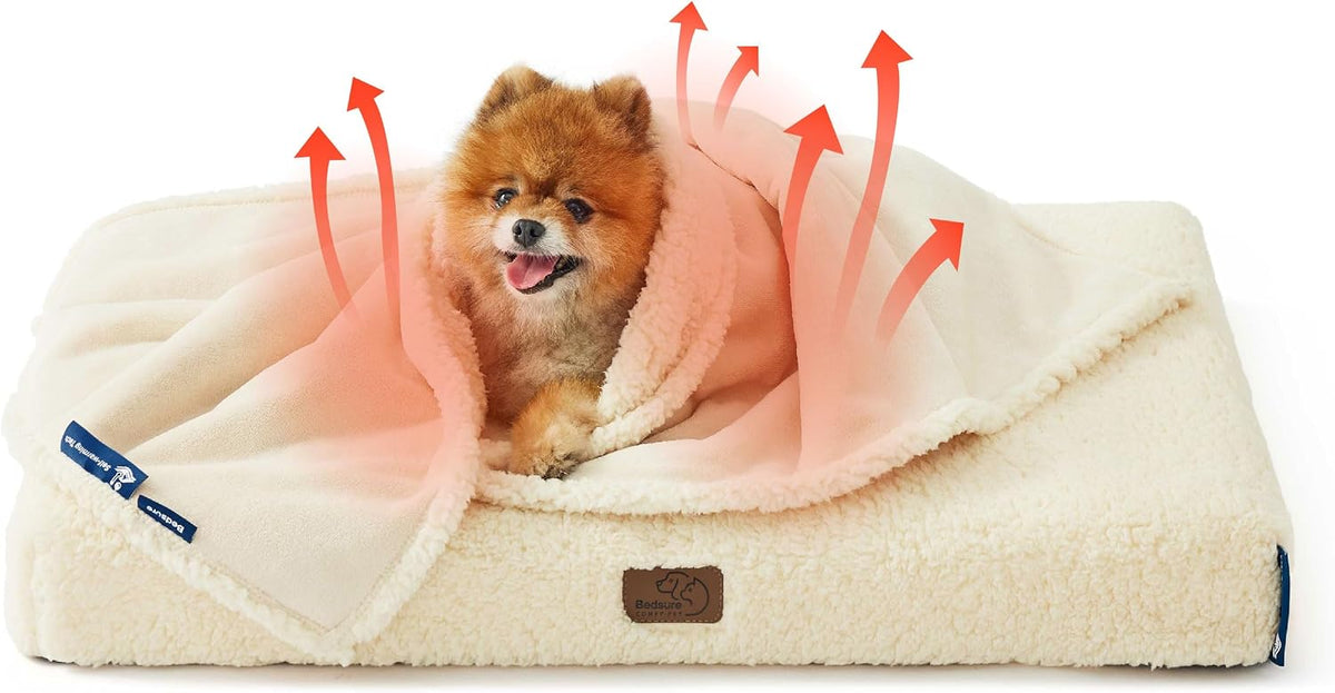 Bedsure Self Warming Dog Blankets for Small Dogs Waterproof - 25"X35" White