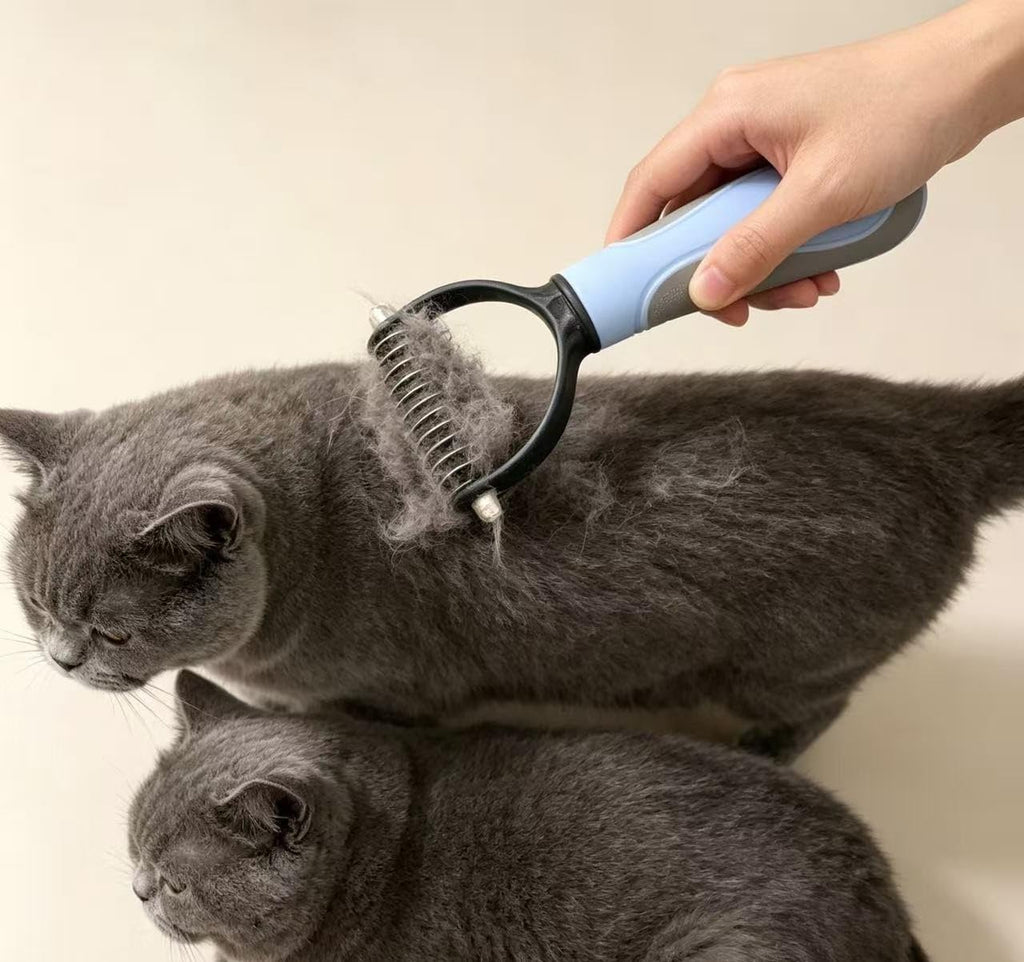 Pet Dematting Comb Kit, 1pc Double Sided Undercoat Rake for Mats & Tangles + 2Pcs Metal Pet Comb, Grooming Brush Set for Long Silky Haired Dogs and Cats, Small Size