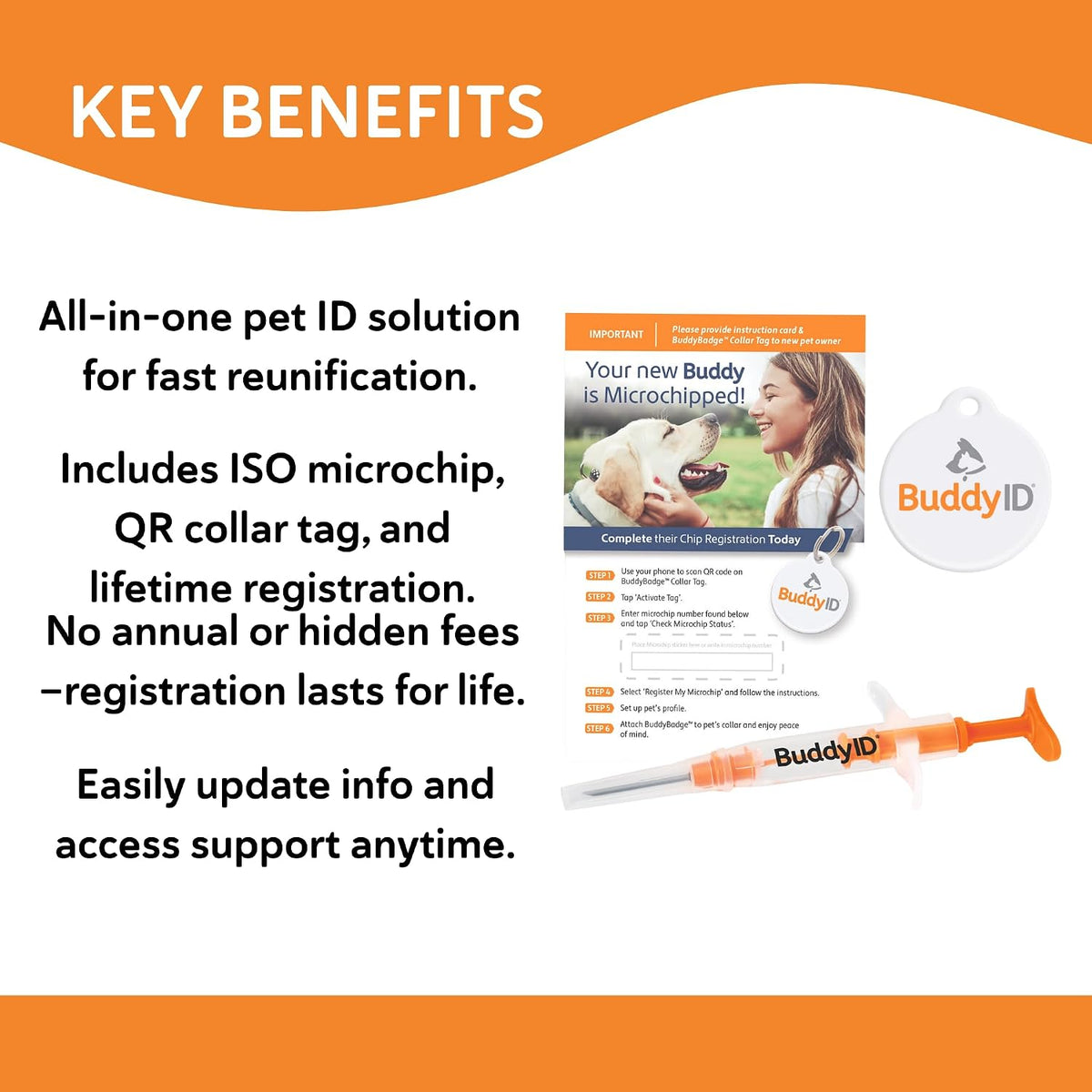 BuddyID Complete Protection System with ISO Microchip & QR Pet Tag, 1ct
