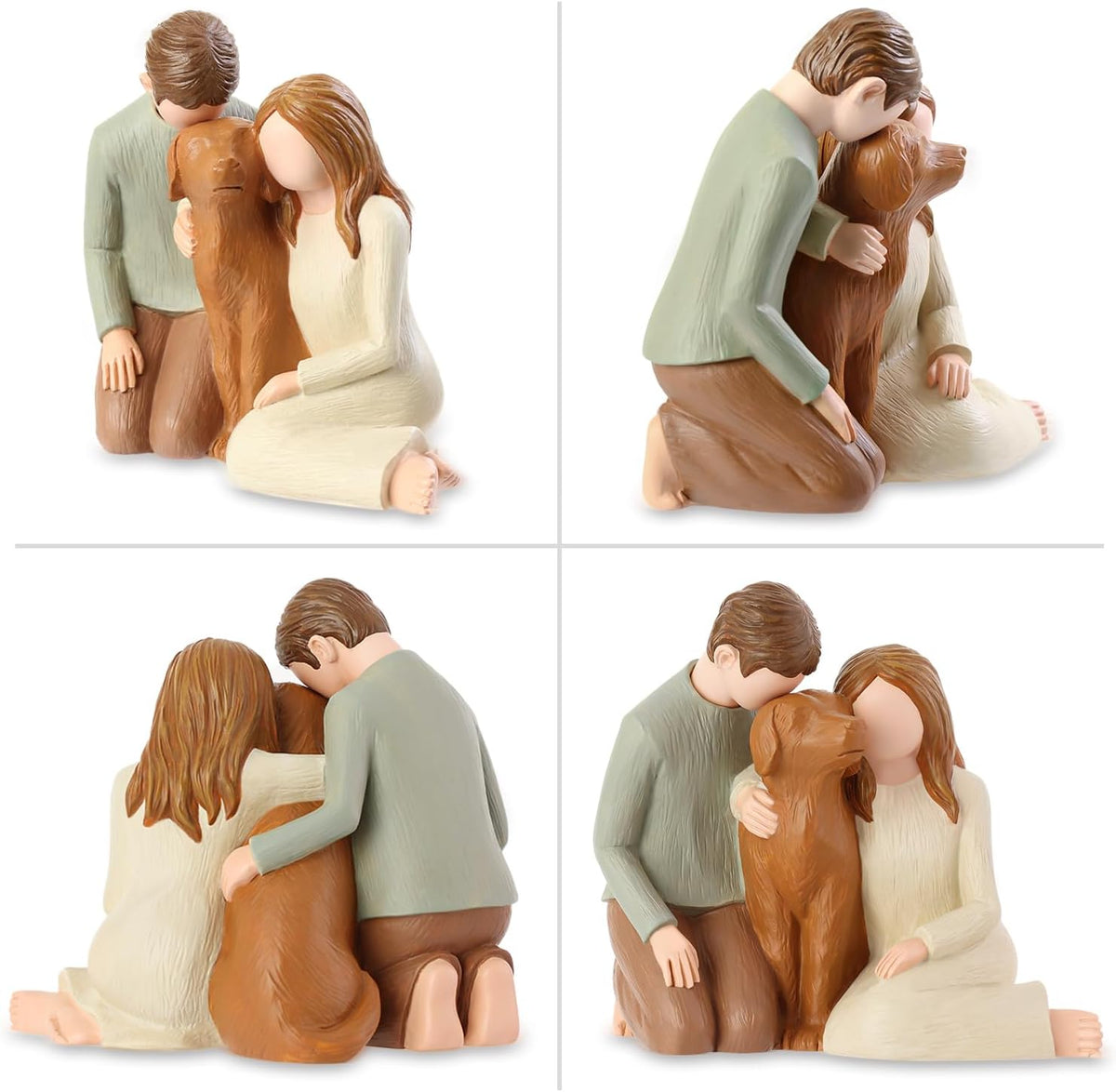 Hensonever Couple with Dog Figurines Ornaments, We are A Family Memorials Statues Gifts for Dog Lovers