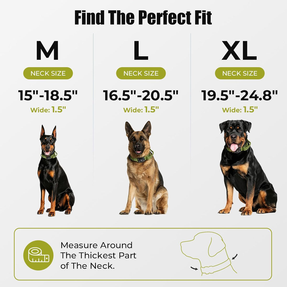 Tactical AirTag Dog Collar with Holder for Medium Large Dogs, Green, L