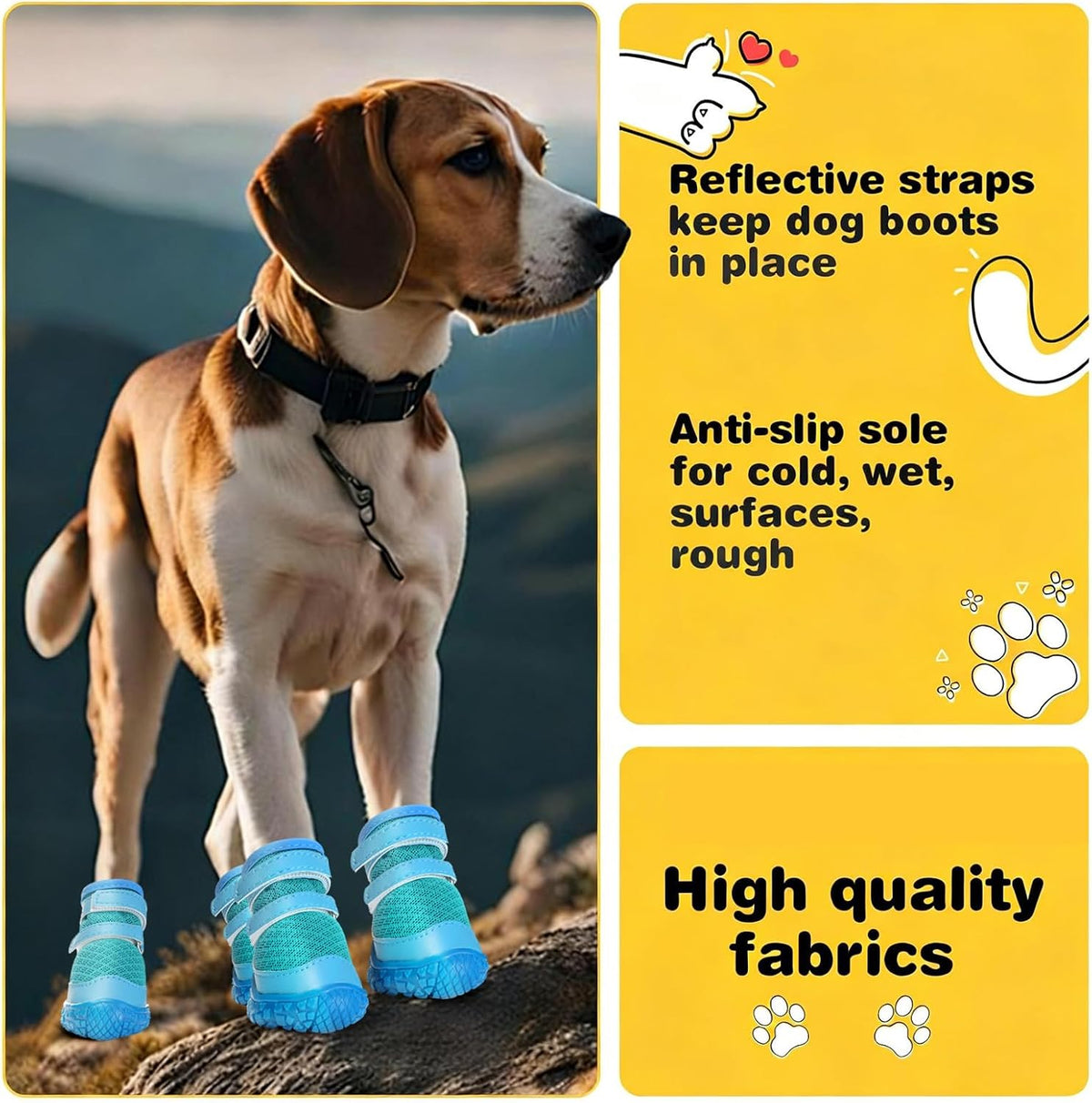 Dog Shoes for Small Dogs, Dog Boots & Paw Protectors for Hot Pavement Winter Snow Hiking, Anti-Slip Dog Booties for Hardwood Floor Blue Size 3