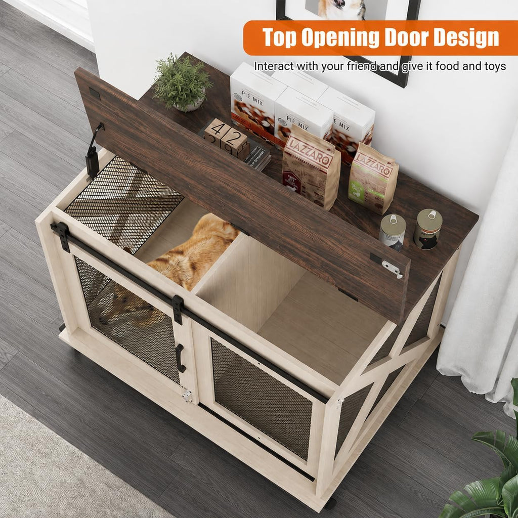 GarveeLife 37" Dog Crate Furniture, Side End Table, Farmhouse Dog Crate