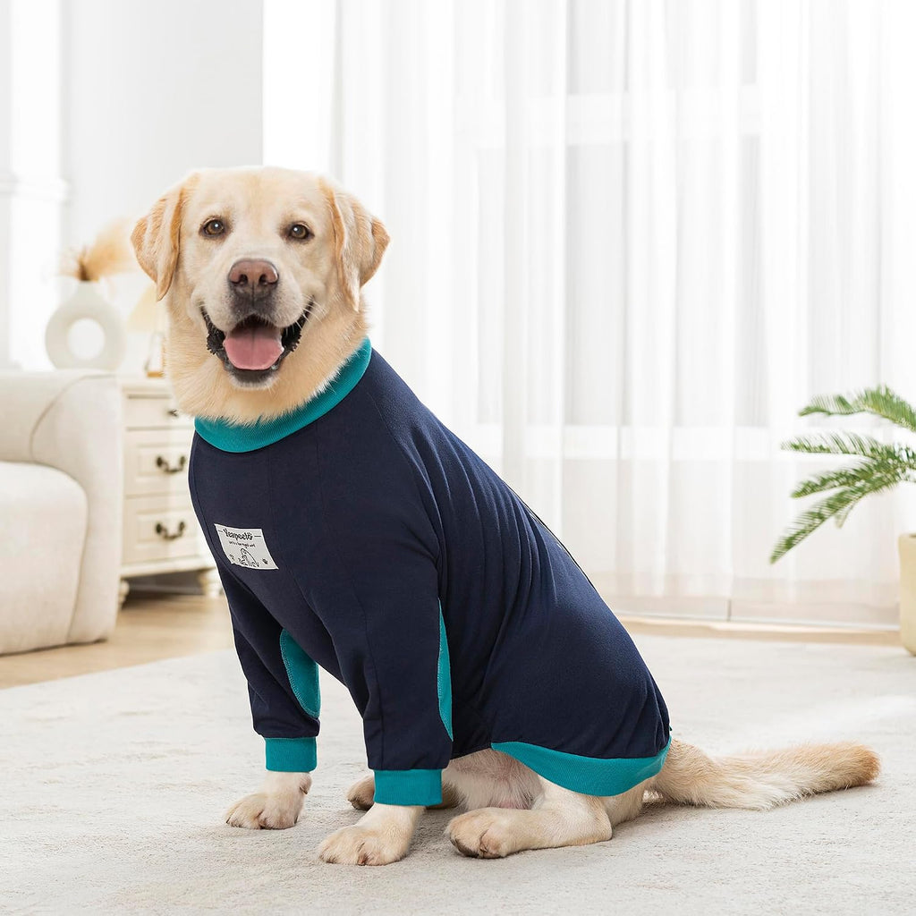 Dog Shirts Elbow Protector Front Legs, Dog Recovery Suit Stop Licking Sleeve for Wound Cover Post-Surgery for Labrador or Medium Large Dogs (Blue-Green, 5XL(Weight 65-88 lbs))