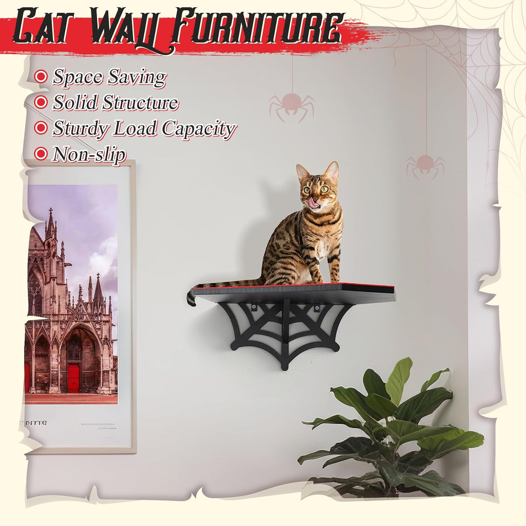 Gemscream Gothic Halloween Wall Mounted Cat Shelf, Coffin Spider Web Design
