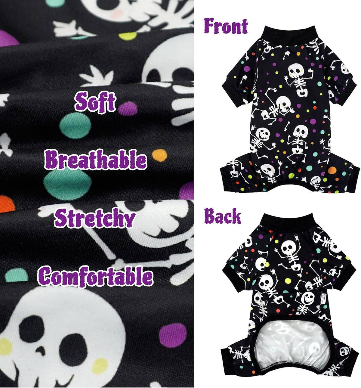 XPUDAC Dog Halloween Pajamas for Small Medium Dogs Skull Puppy Costume Soft Dog Clothes Pet Outfit Doggy Jumpsuits, 2X-Large