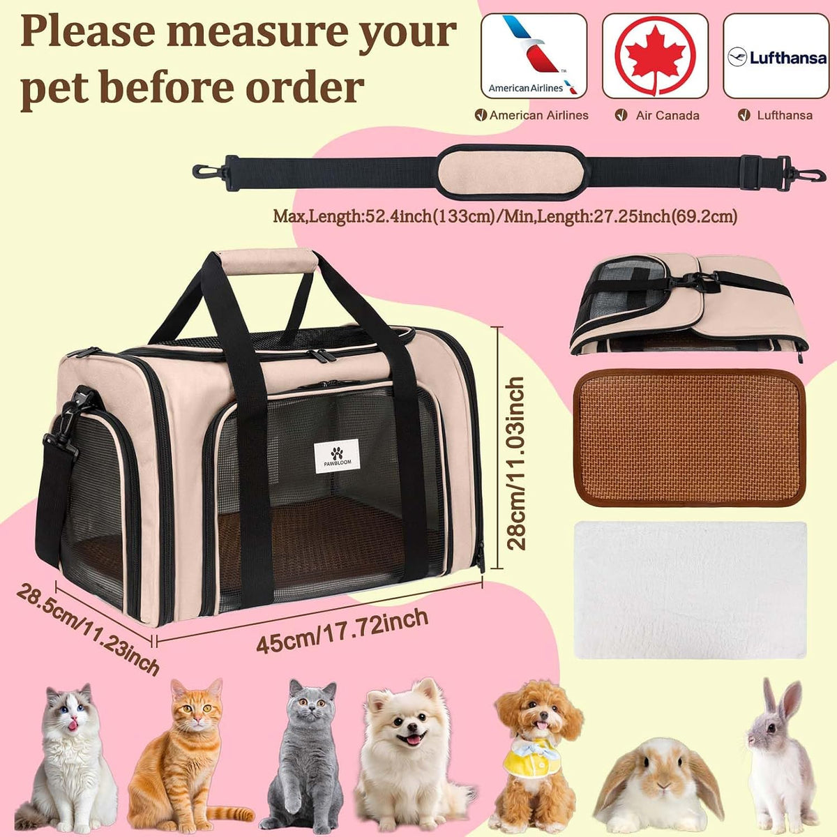 Cat Carrier Soft Sided for Cats and Small Dogs