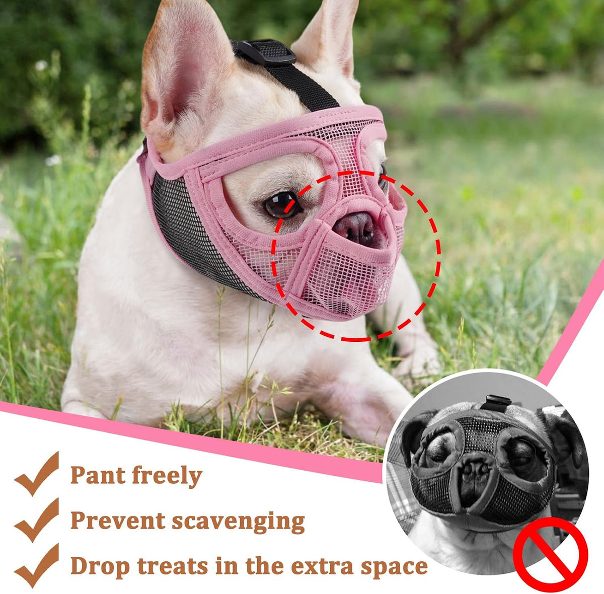 Mayerzon Mesh Short Snout Dog Muzzle with Anti-Eating Design for Frenchie