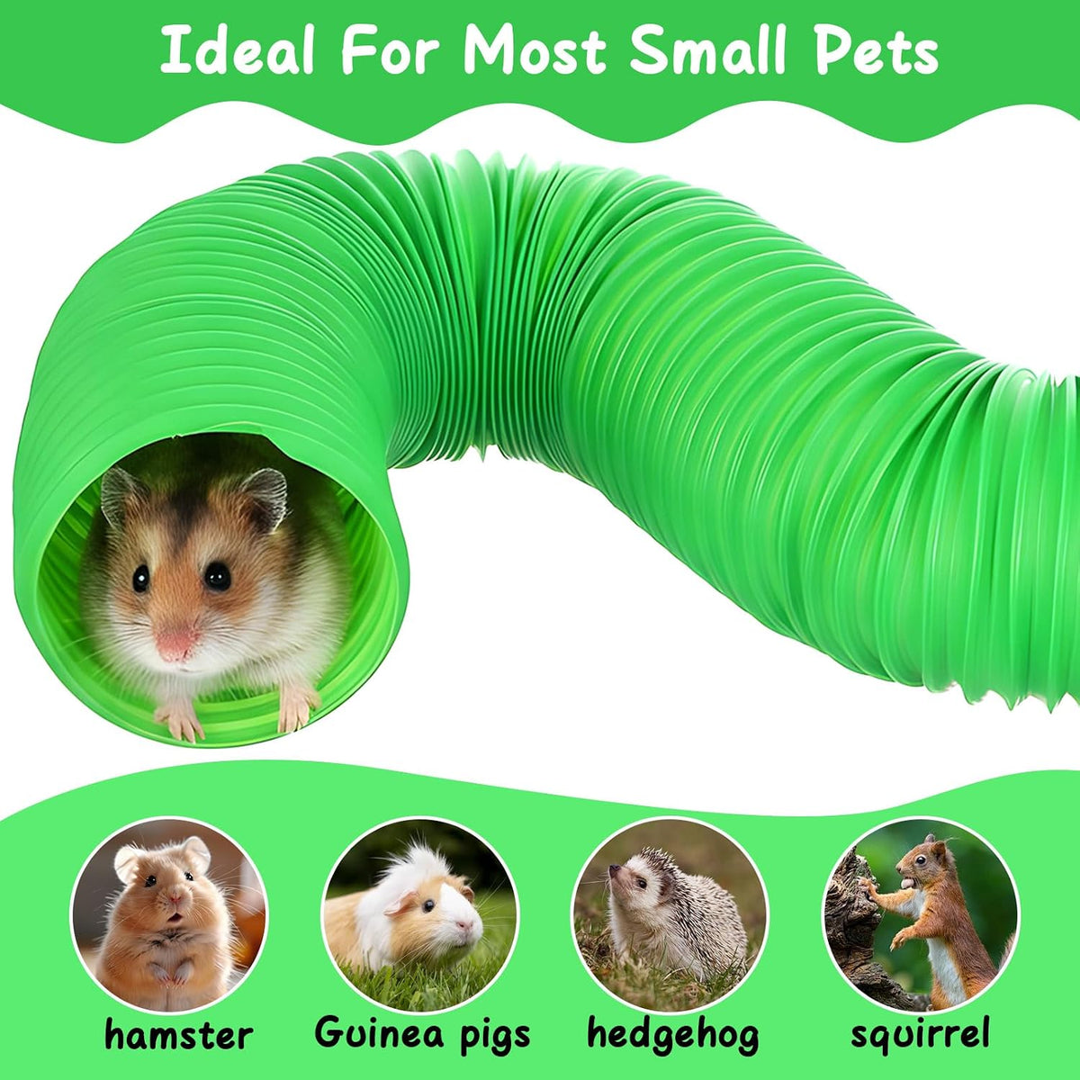 4 Pack Hamster Tunnels, Foldable Plastic Tube Toy & Hideout for Hamsters, Mice, Rats, Ferrets, Guinea Pigs, and Other Small Animals (Blue, Green, Pink, White)