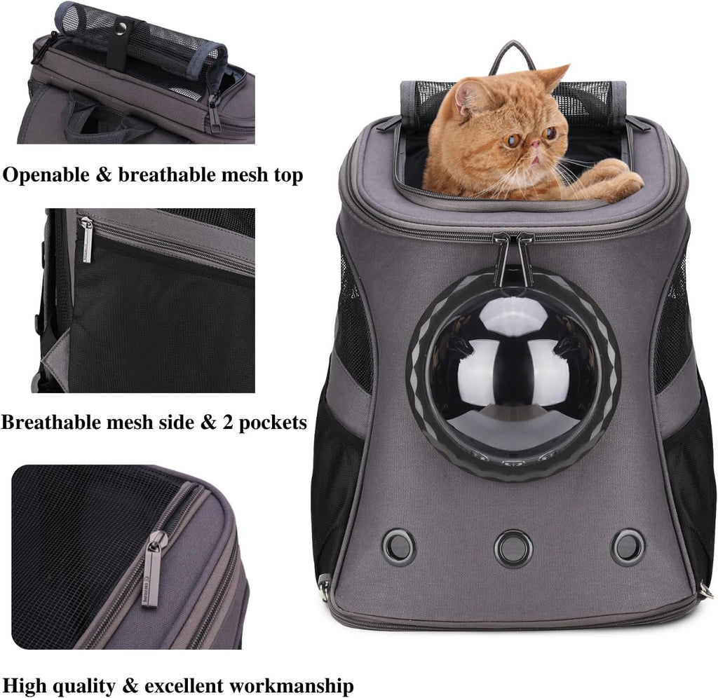 LOLLIMEOW Large Pet Carrier Backpack, Bubble Backpack Carrier for Fat Cats and Puppies,Airline-Approved(Grey)