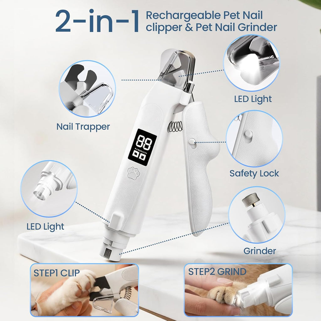 Dog Electric Nail Clippers & Grinder with LED Light,Quiet Cat Nail Trimmer
