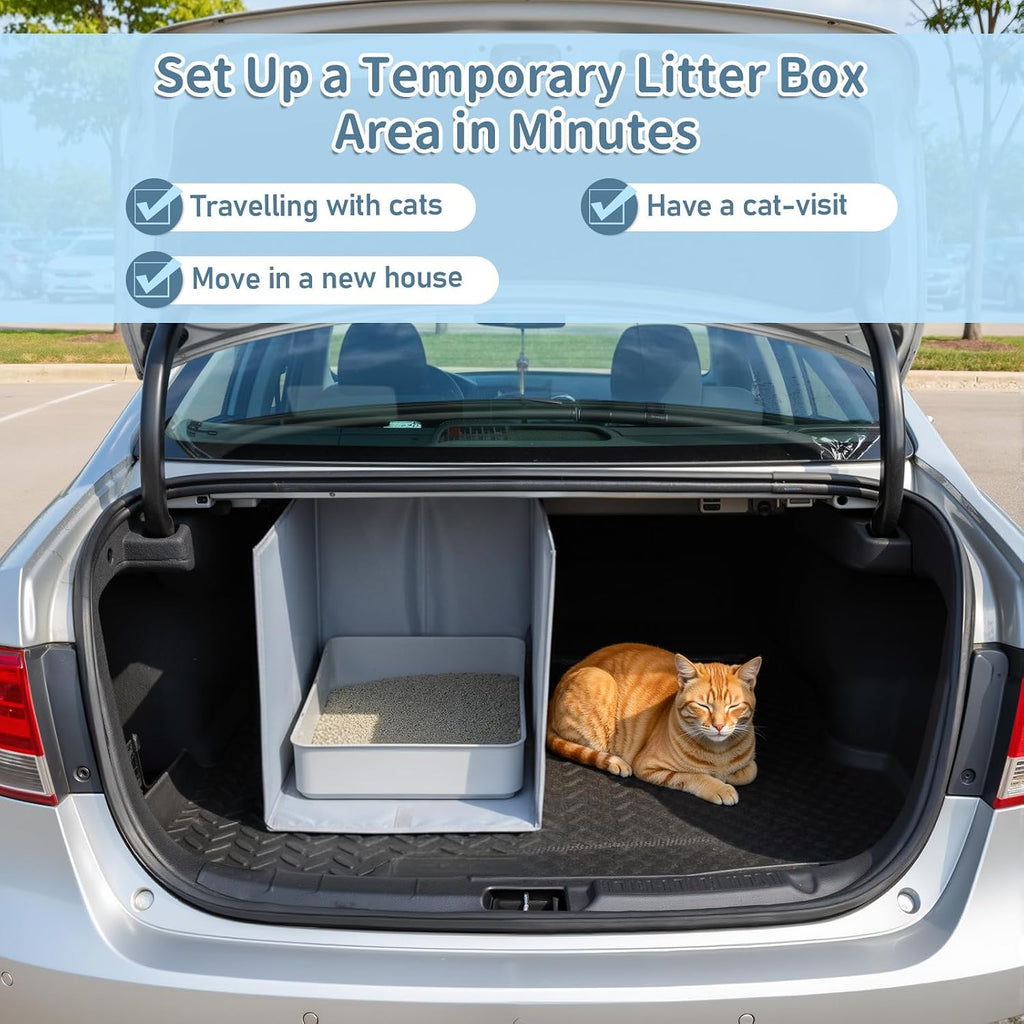 Kifmurase Foldable Cat Litter Box Enclosure, All-in-One Box Splash Guard for Pet Litter Pan, Open Top Side Shield Pad with 2 Hooks for Scoop and Removable Mat, Easy Clean Pee Pad Holder, 24x17x16 Inch