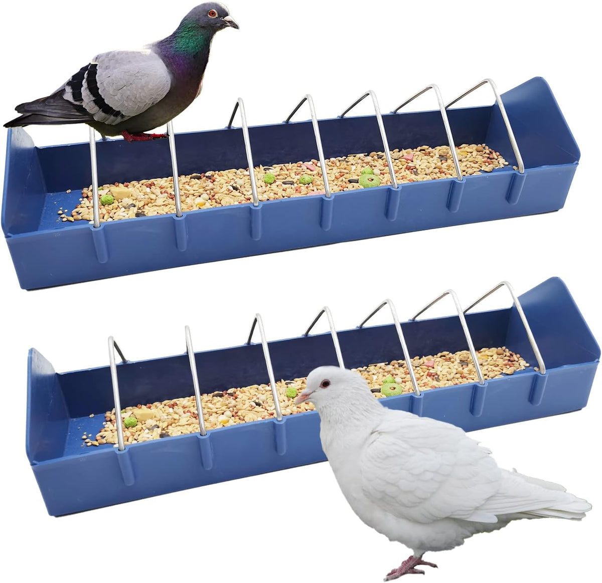 Hamiledyi 2 Pack Pigeon Feeder, Bird Dispenser Slot Container, Thick Durable Slot Container Feeding, Removable Steel Wire Partition for Pigeons Quails Birds Chicks Ducklings(Length: 8")