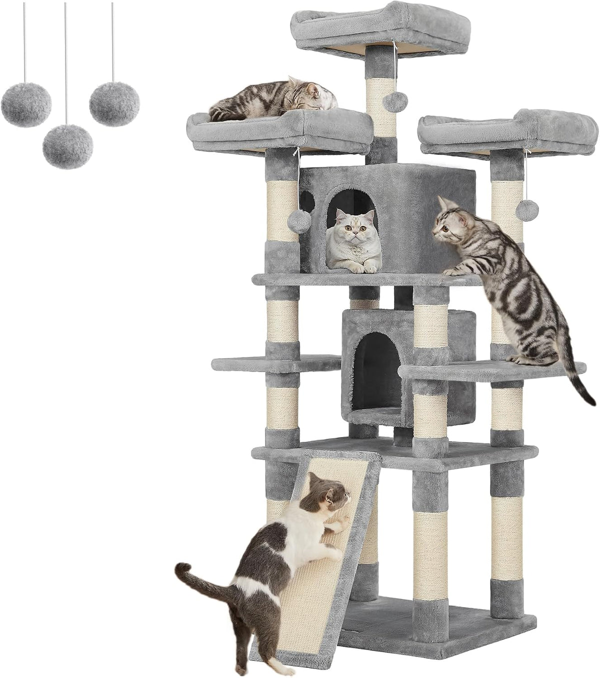 Feandrea 67.7-Inch Multi-Level Cat Tree for Large Cats, with Cozy Perches