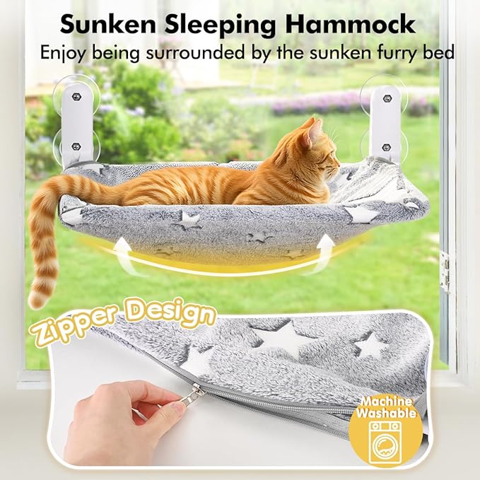 2PC Cat Window Perch, Glow in The Dark Cordless Foldable Pet Hammock Bed - Image 2