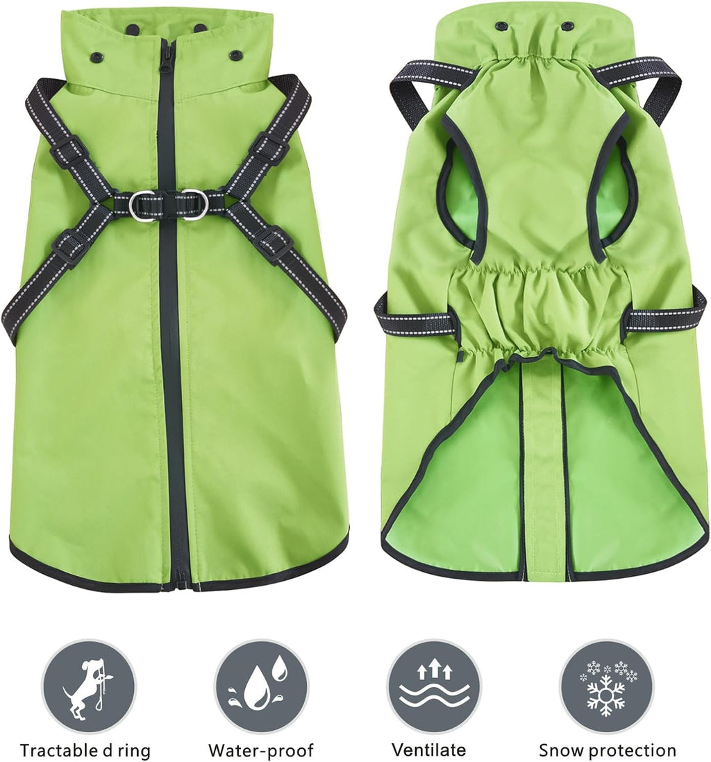 Dog Raincoat Waterproof Dog Hoodie Reflective Dog Raincoat Hooded Adjustable Rain Jacket for Small Medium Large Dogs Puppies (Green, L)