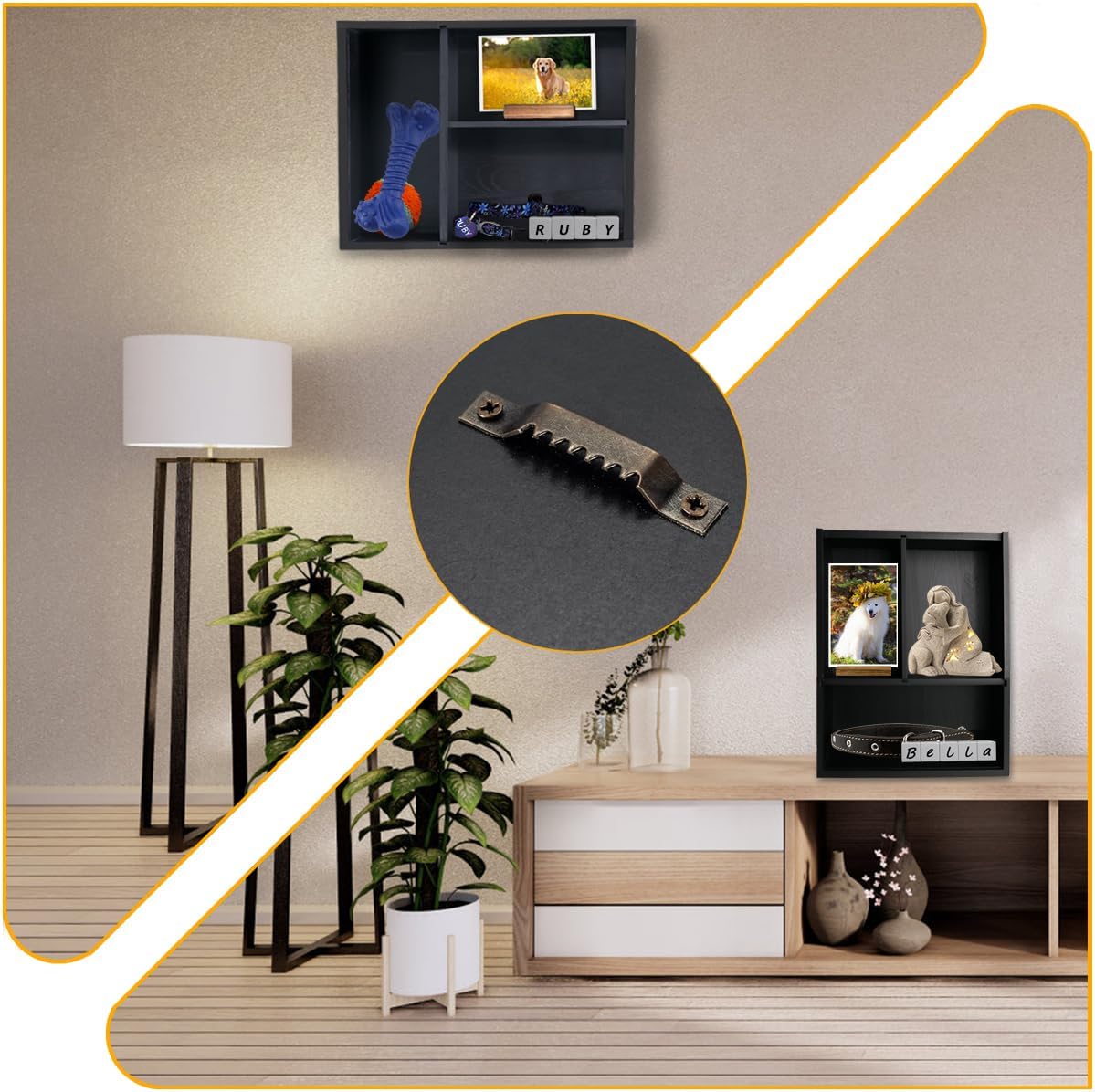 Solid Wood Pet Memorial Shadow Box Frame with Shelves