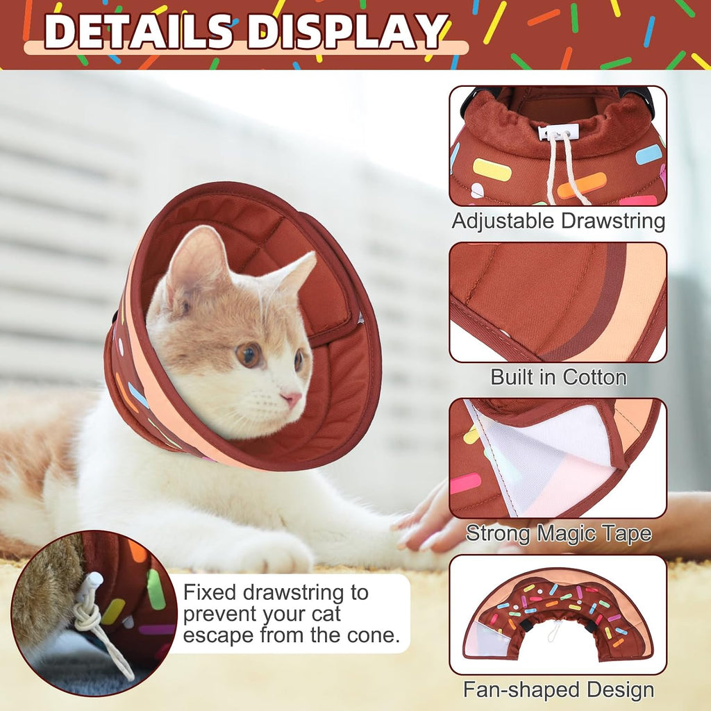Cat Cone Collar Soft, Adjustable Cat Cones to Stop Licking, Foldable Donut Water Resistant Pet Recovery Neck E Collars After Surgery, Kitten Elizabethan Collar for Small to Large Cats,Brown L