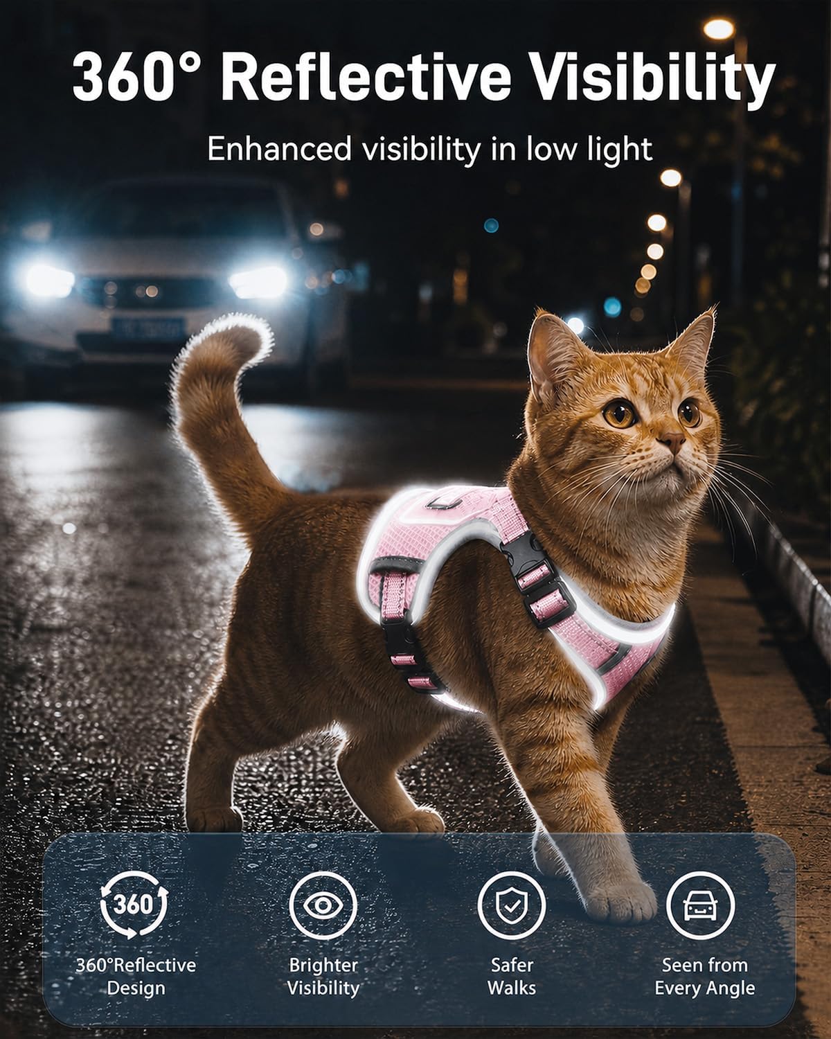 Escape Resistant Cat Harness and Leash Set with Pocket