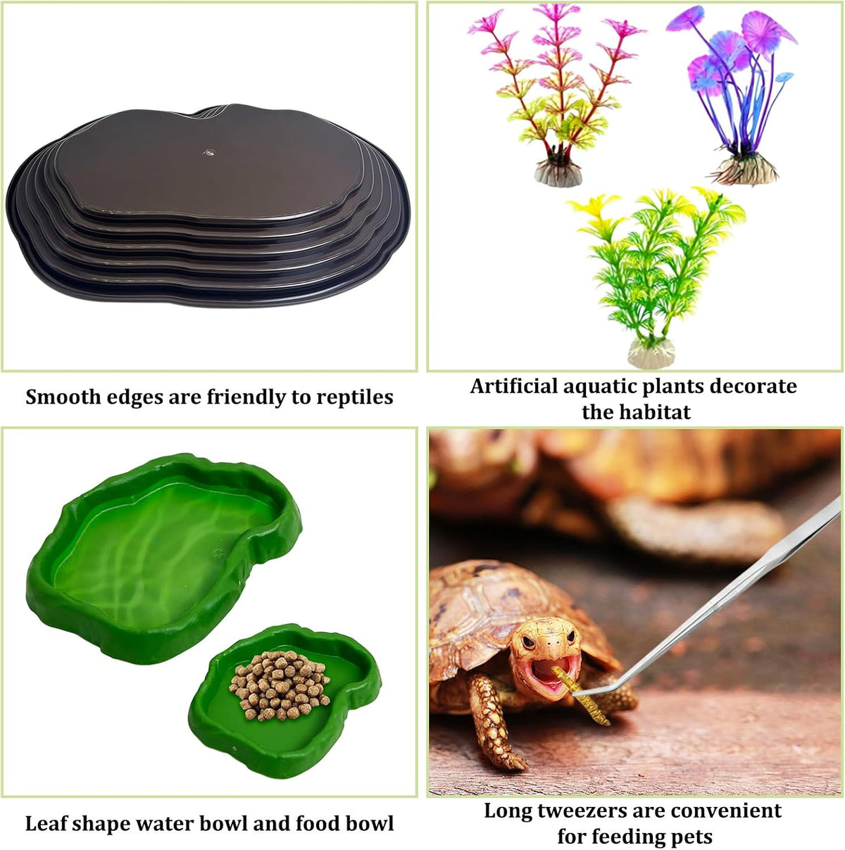 Reptile Water Dish with Ramp Turtle Bathing Pool 7 Pcs Feeding Bowl