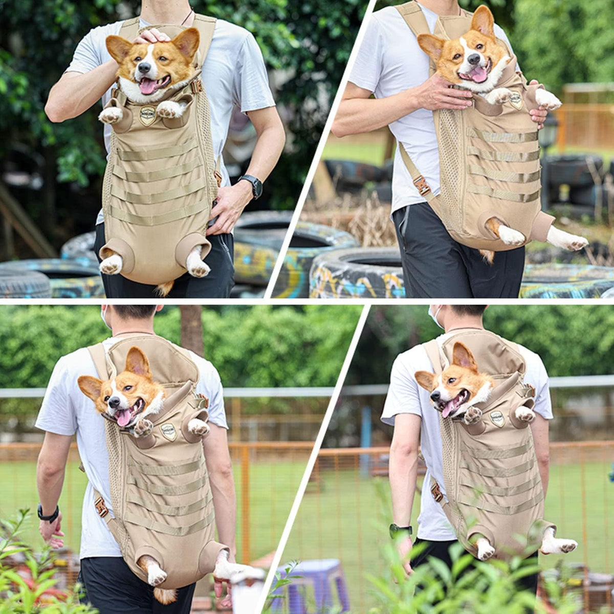 FLAdorepet Tactical Dog Backpack Carrier Front Back Bag for Medium Dogs,M