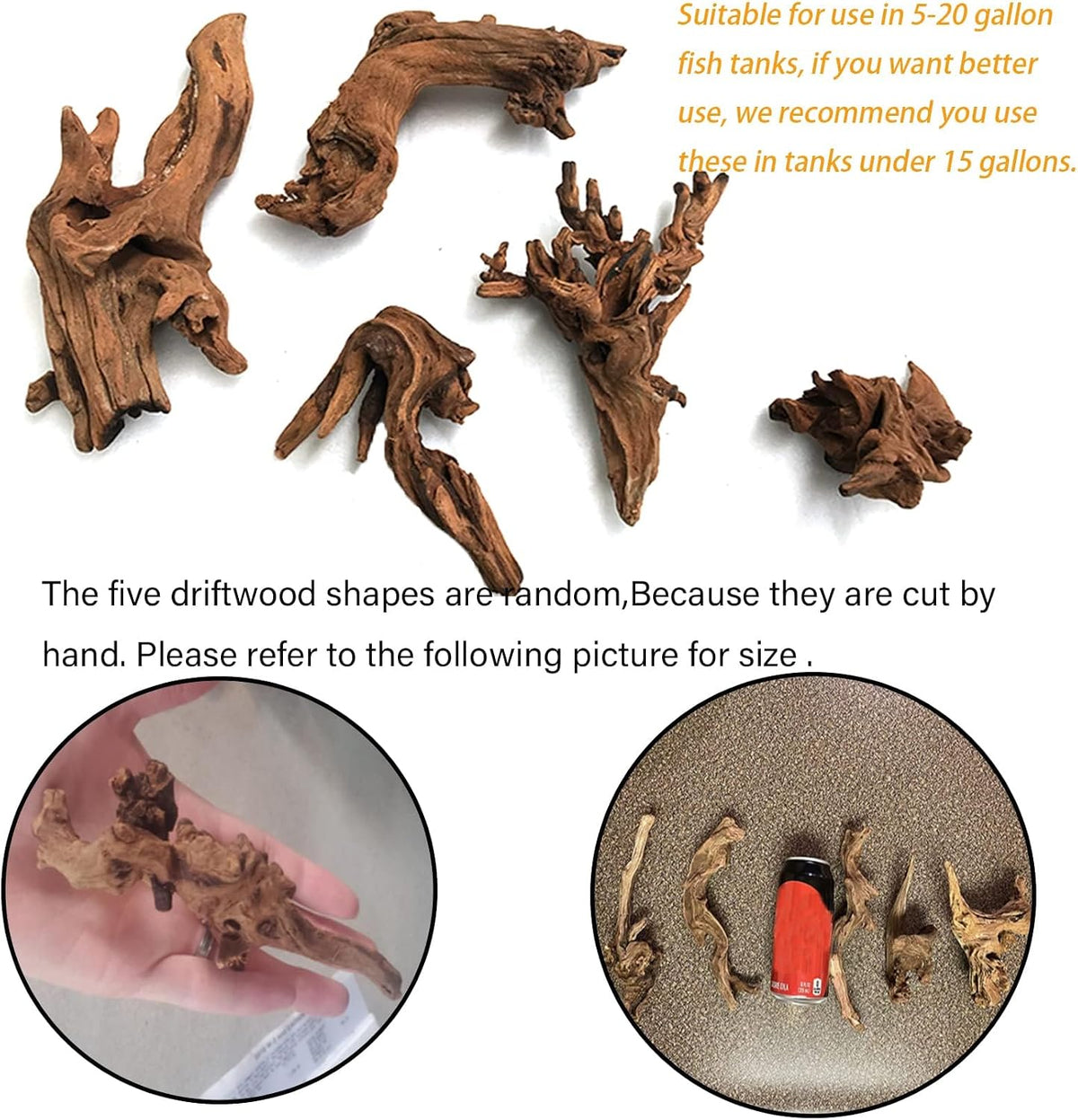 Tfwadmx 5PCS Aquarium Driftwood Branches 4''-7.8'' Reptiles Trunk Natural Wood Fish Tank Decoration Plant Stump Ornament Decor Assorted