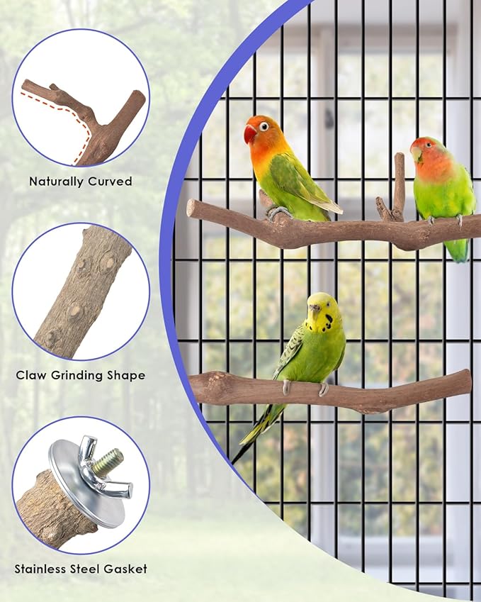 Bissap Bird Perch Stand 7PCS, Natural Grape Wood Pole Standing Parrot Cage - Image 2