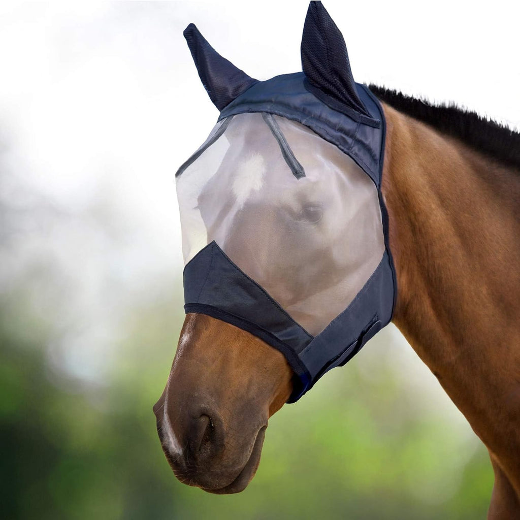 Harrison Howard CareMaster Horse Fly Mask Large Eye Space Half Face with Ears Black Large Full Size