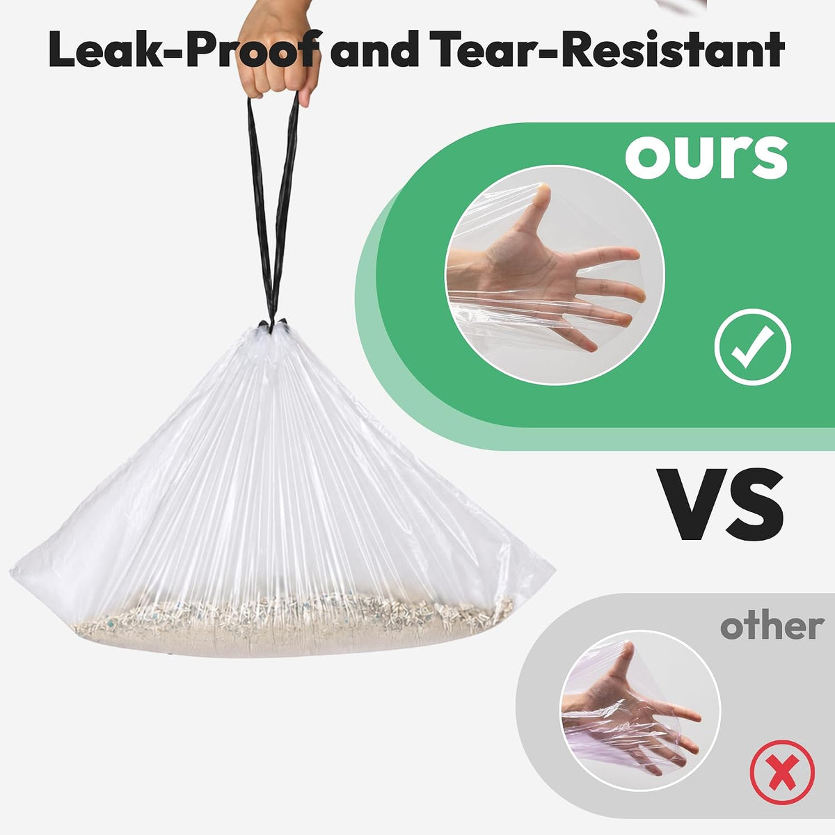 50 Pack Waste Bags, Compatible with Litter Robot 4/5/3, Drawstring Liners for Self Cleaning Litter Box, Clear Cat Litter Bags, Pre-Separated, Transparent, Replacement Bags, 23.6" x 15.8"