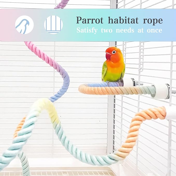 3pcs Gradient Colorful Bird Rope Perch Stand, Bird Cage Climbing Rope Toys - Image 4