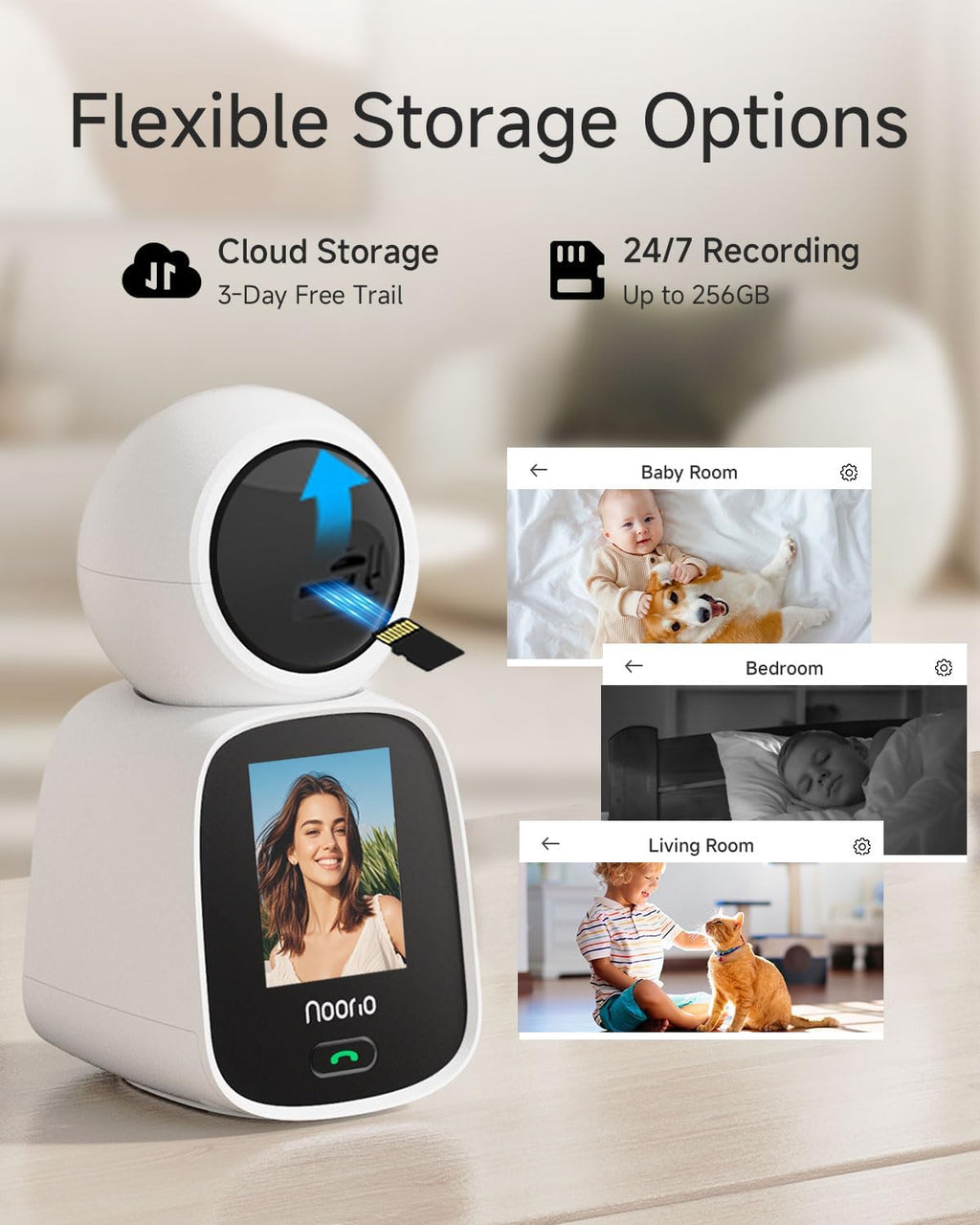 Noorio 2K Indoor Camera with Two-Way Video Calling,360° PTZ Pet Camera