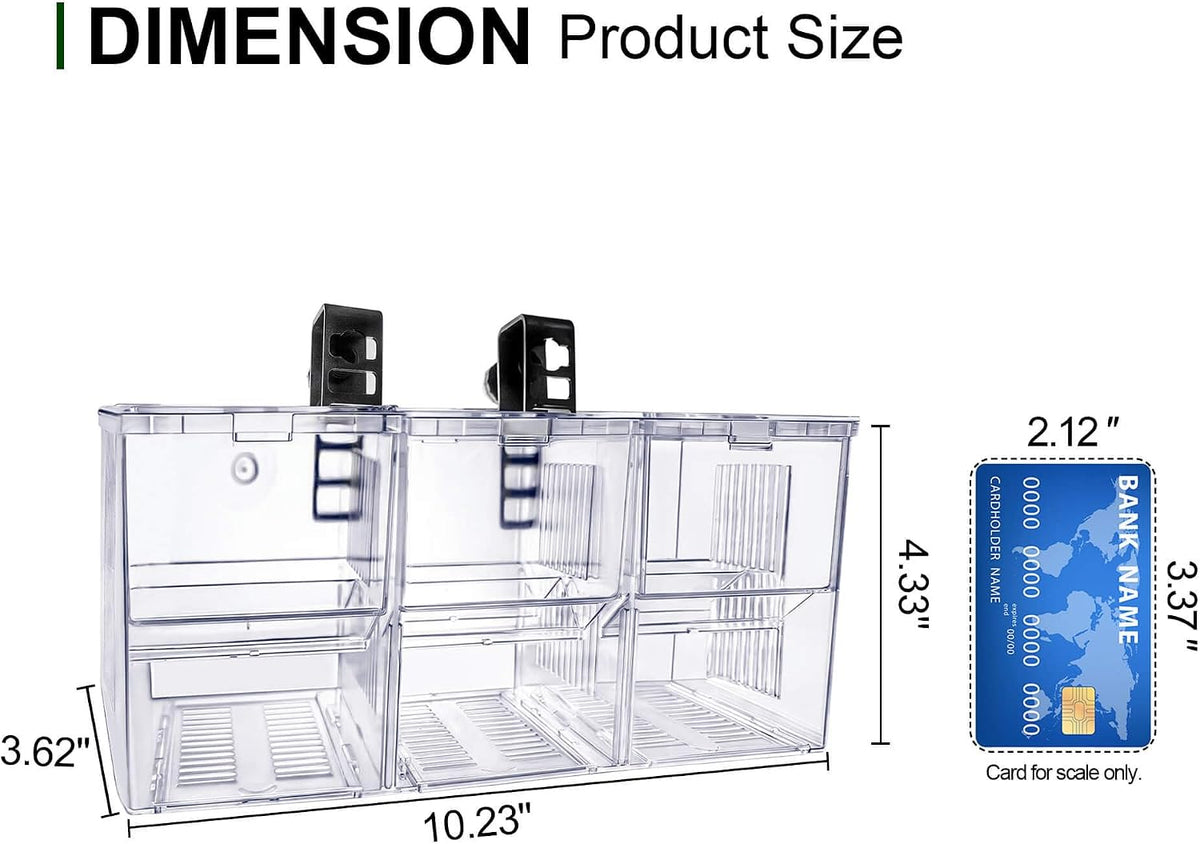 Triple-Chamber Fish Breeder Box for Fish Tank, Guppy Fry Nursery