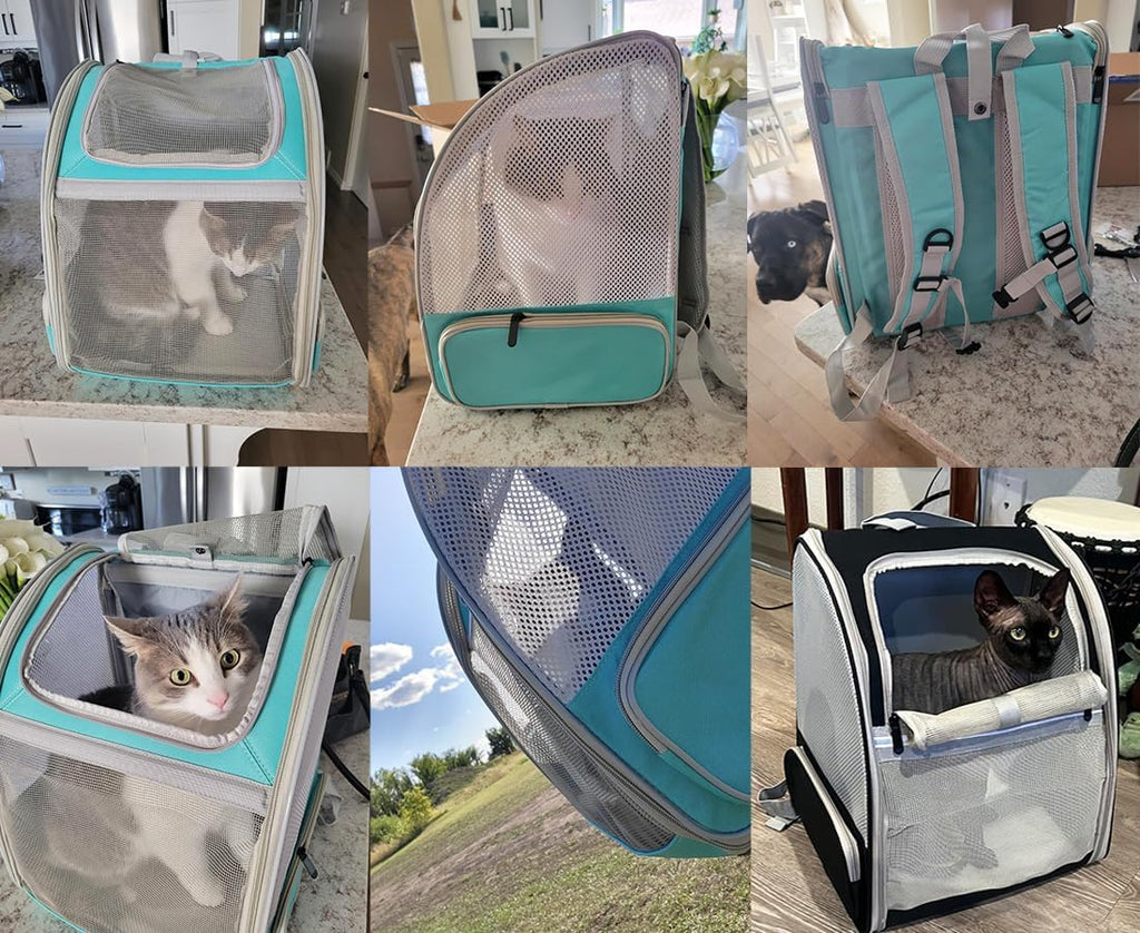 Cat Backpack Carrier, Upgraded with Side Access Pet Travel Backpack for Cat and Small Dogs, Fully Ventilated Mesh Breathable for Hiking Camping, Airline Approved