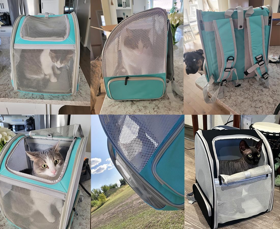 Cat Backpack Carrier, Upgraded with Side Access Pet Travel Backpack for Cat and Small Dogs, Fully Ventilated Mesh Breathable for Hiking Camping, Airline Approved
