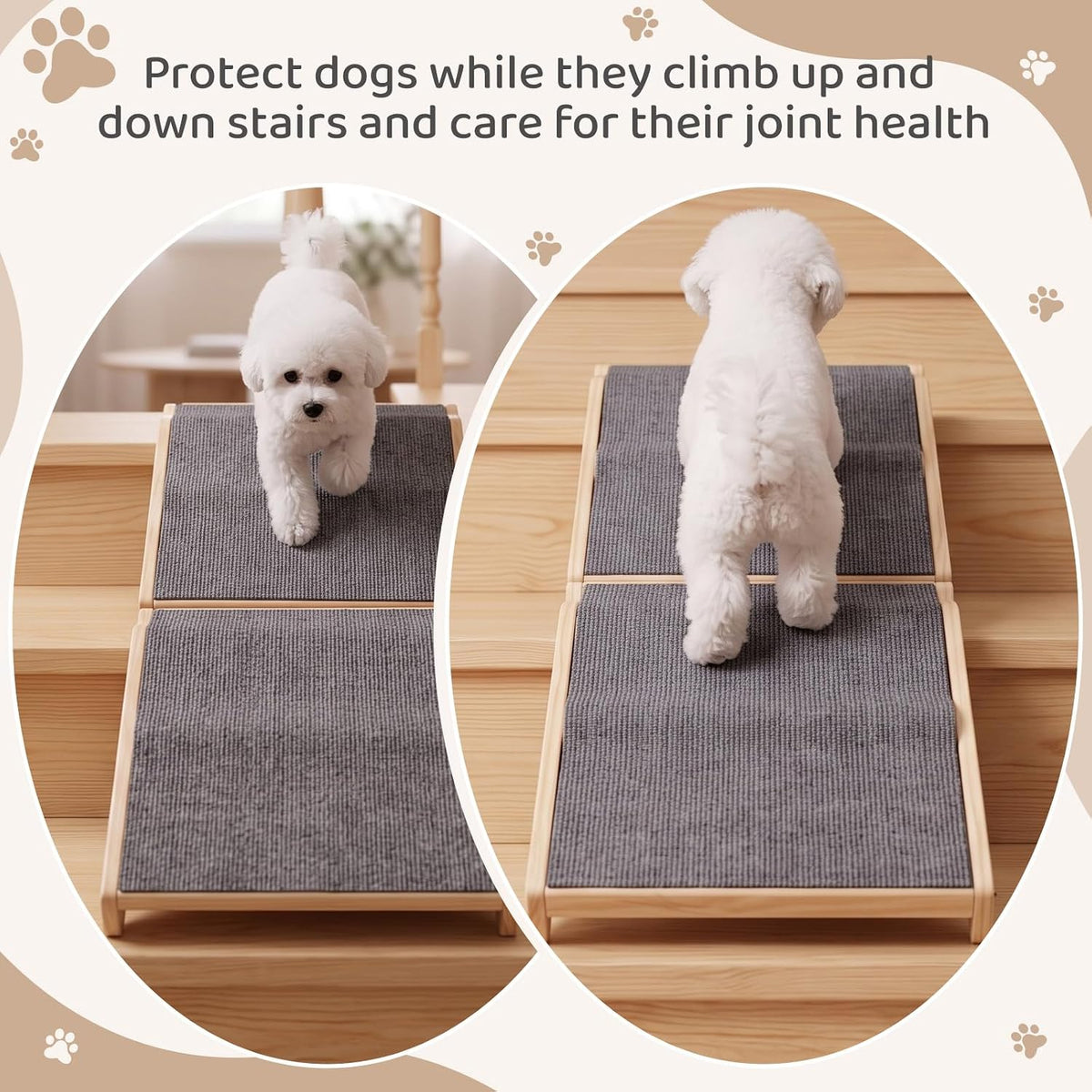 Novabright 2 Pack Adjustable Dog Ramp for Stairs Wood Pet Stair Steps