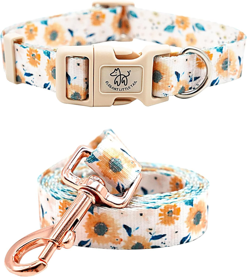 Dog Collar with Leash, Fall Plaid Pet Collar Leash Adjustable Collar for Small Medium Large Dogs Soft Puppy Collars with Quick Release Buckle Girl Boy Dog Collars