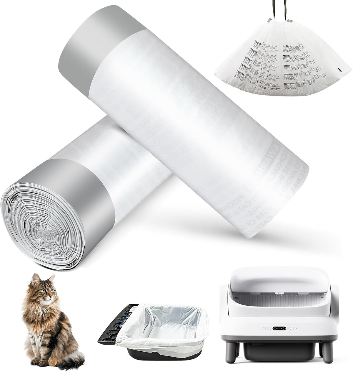 45 Count Litter Box Liners for Happypaw GEN 5 Plus Waste Bags, Leak Proof Replacement Jumbo Cat Litter Box Liners, Extra Thick Cat Litter Bags, Durable Waterproof