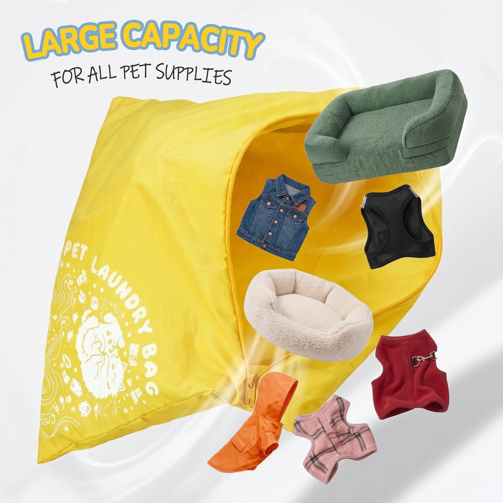 2PCS Pet Laundry Wash Bag for Washing Machine, 70x80cm Large Capacity Pet Laundry Bag for Dog Cat Horse Guinea Pig, Upgraded Tear-Resistant Fabric, Keep Laundry Free from Pet Hair, Blue & Yellow