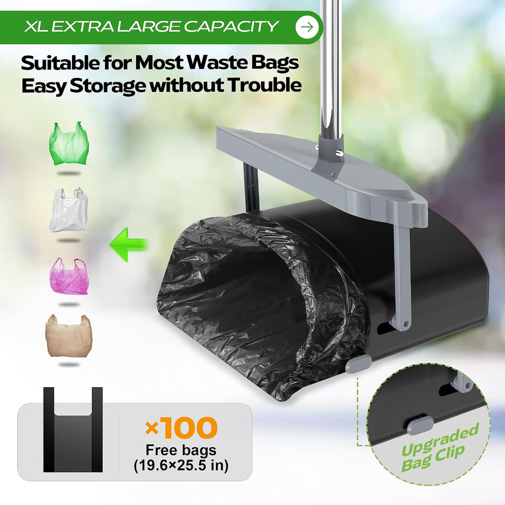 UPSKY 33.4" Dog Pooper Scooper Swivel Bin & Rake Kit with 100 Waste Bags