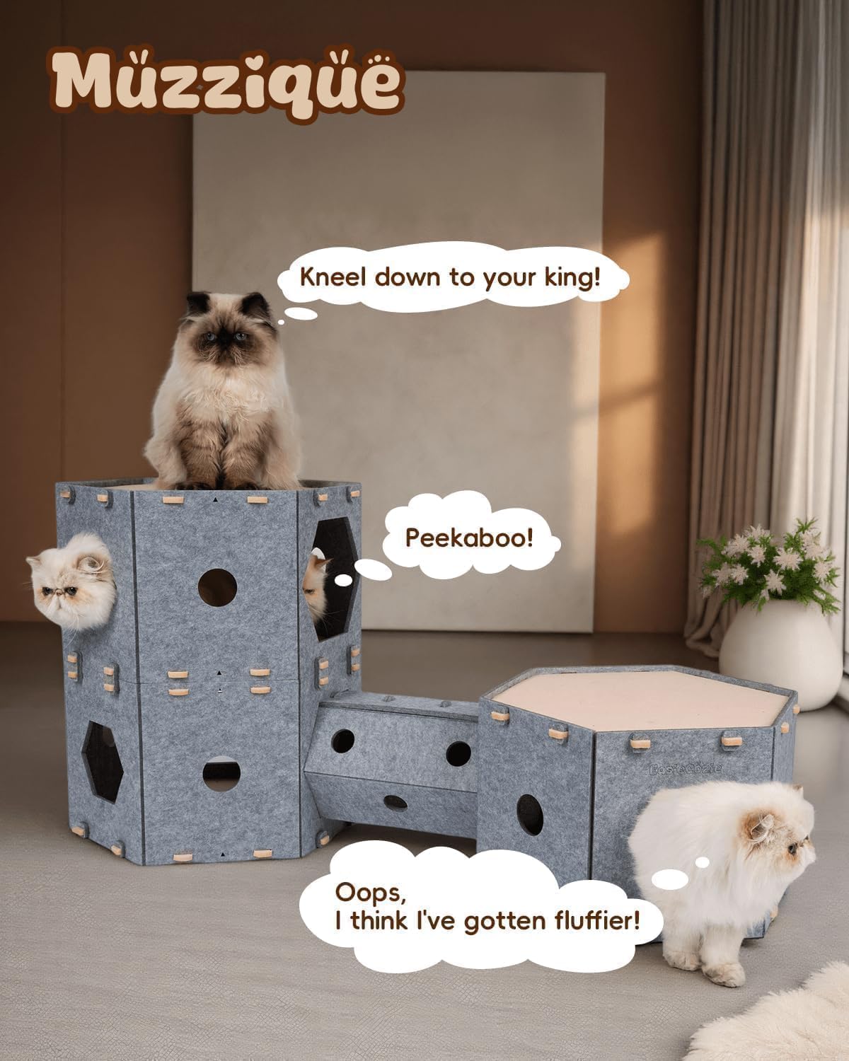 Thickened Felt Cat House, with Hair Brush, Large Cat Castle, Cat Tunnel Bed