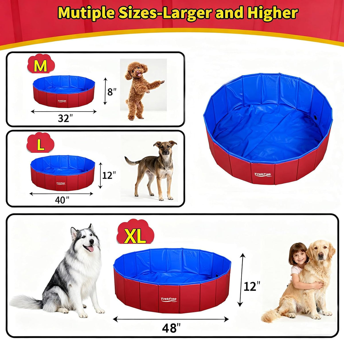 Foldable Dog Pool, Collapsible Plastic Dog Swimming Pool, 40x12in