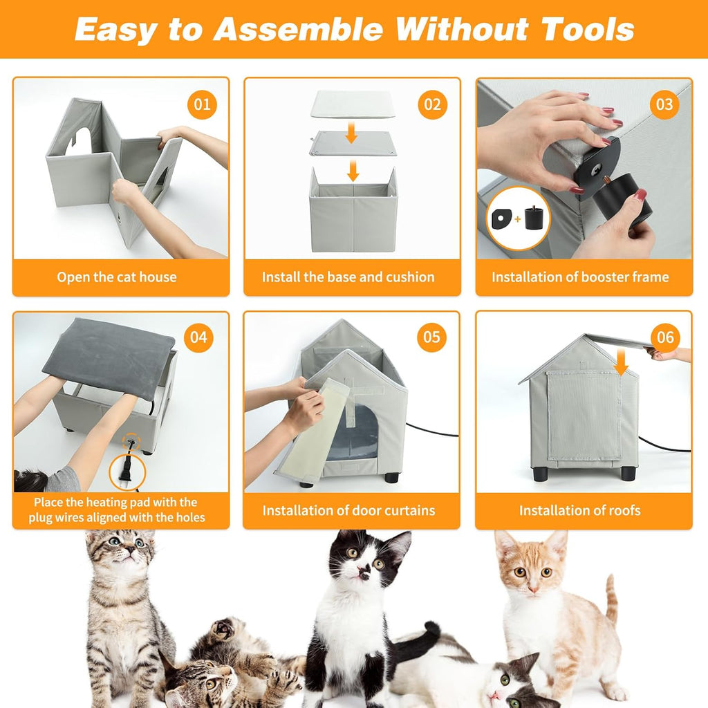 Heated Cat Houses in Winter Waterproof, Elevated Heated Outdoor Cat House Insulated Outside Feral Cat House Shelter with Escape Door for Cats or Small Dogs (Grey, Small (13.4"x16.9"x18.5"))