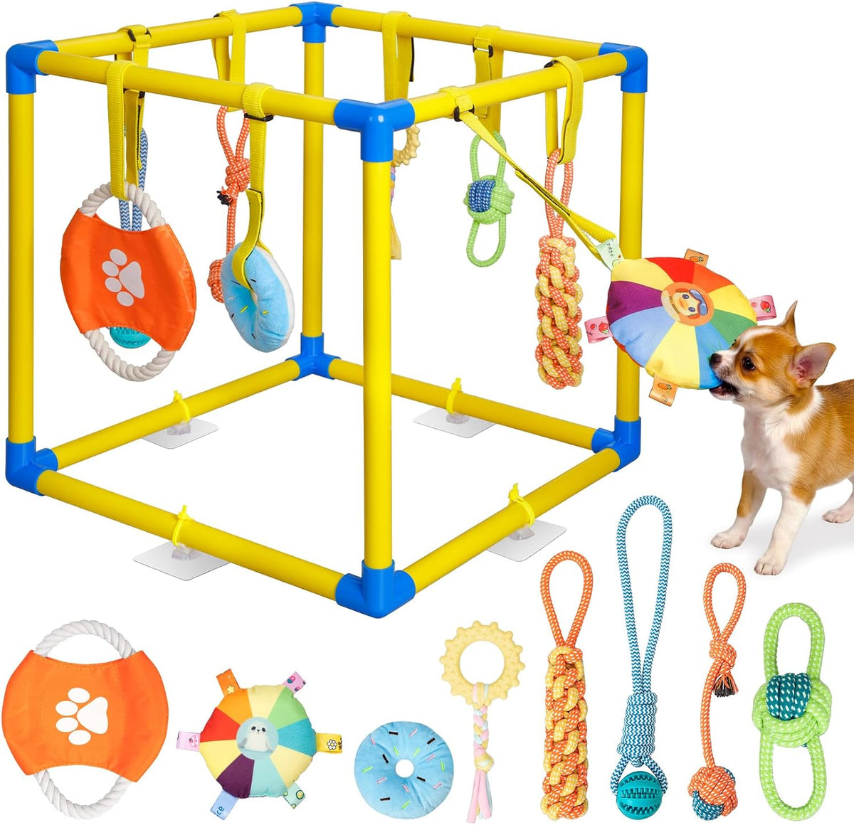 TOOGE Upgraded Puppy Play Gym: Small Dog Puppy Jungle Gym Playground Adjustable Hanging Dogs Enrichment Chew Toys for Puppies 0-6 Months Training Activity Center for Interactive Teething Stimulation
