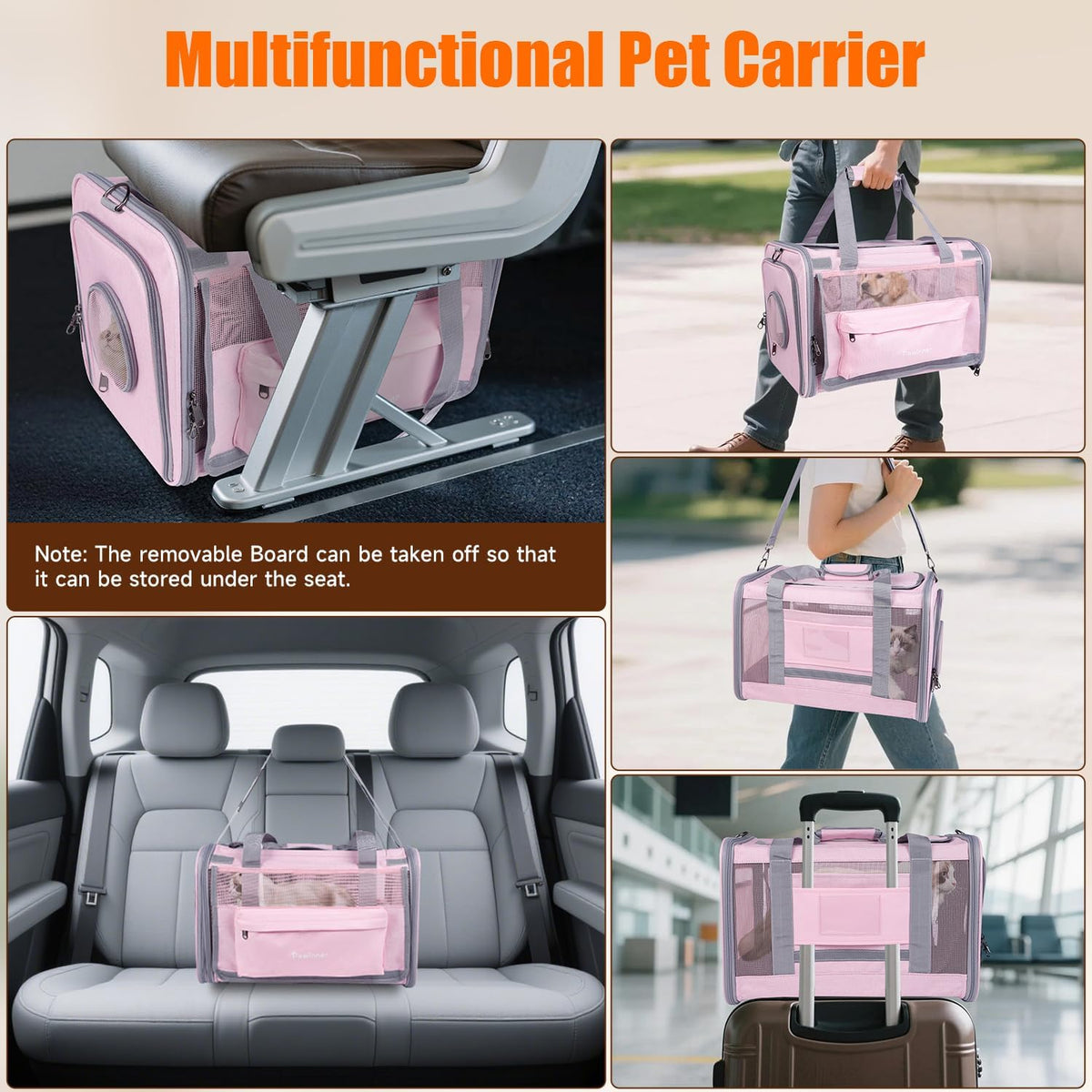 Cat Carriers, 17"x11"x11" Collapsible Pets Travel Carriers(Pink)