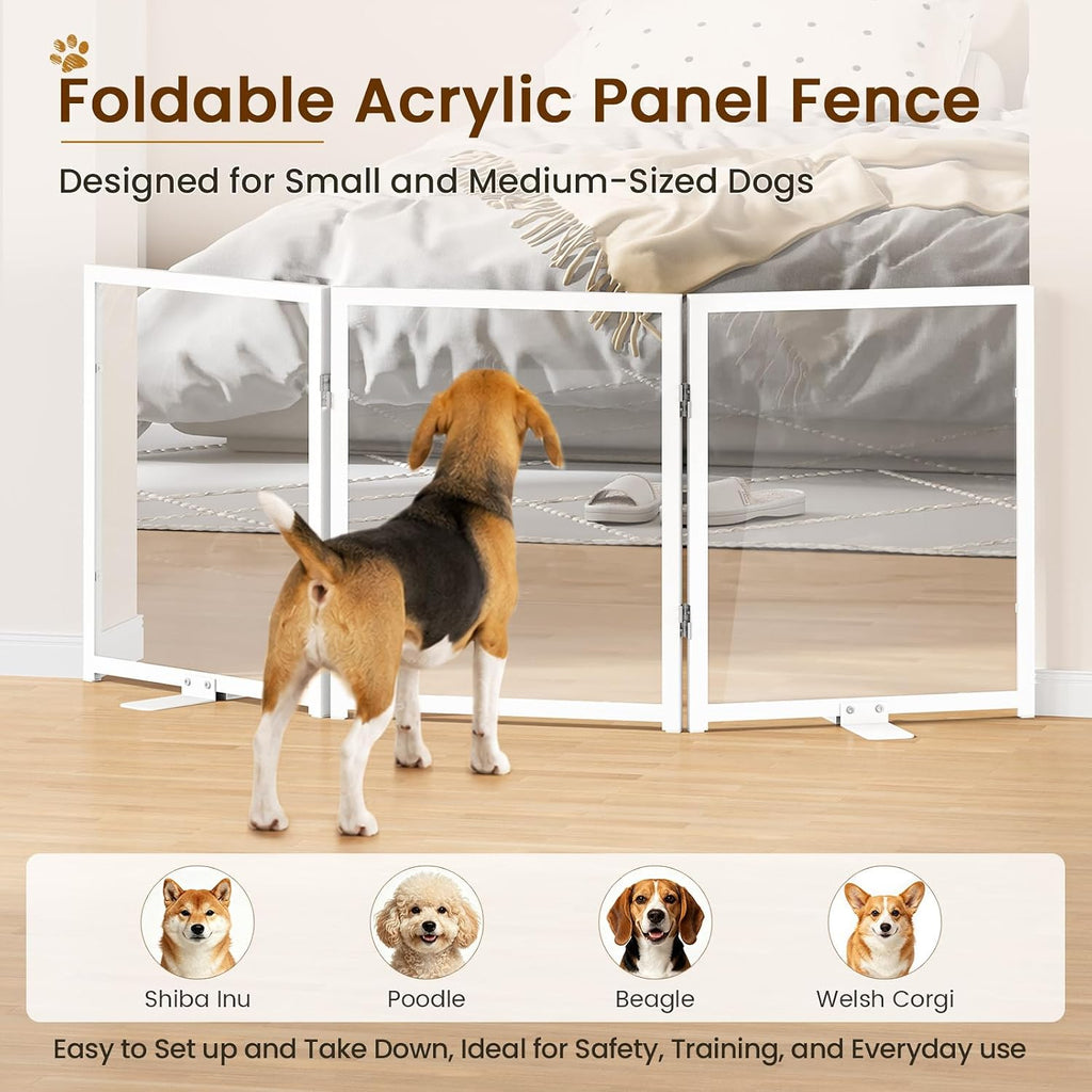 Snughome Clear Freestanding Dog Gate, 23.62" H Acrylic Pet Gate, 61.2" W