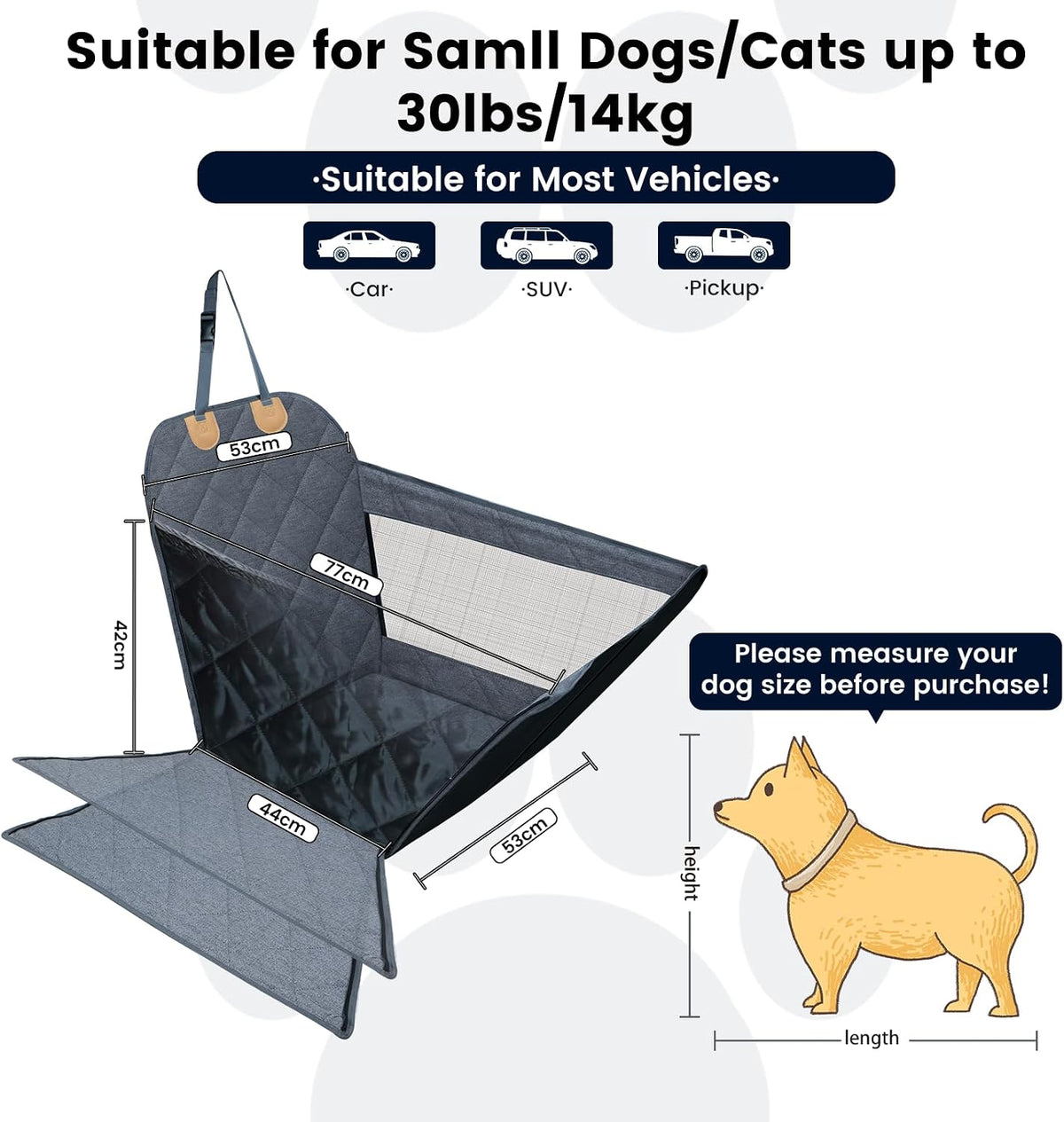 Front Seat Dog Car Seat for Small/Medium Dogs with Door Protection – Full Coverage Waterproof Pet Booster Seat with Mesh Window, Zippered Side Flaps, Safety Buckle, Grey Linen Fabric